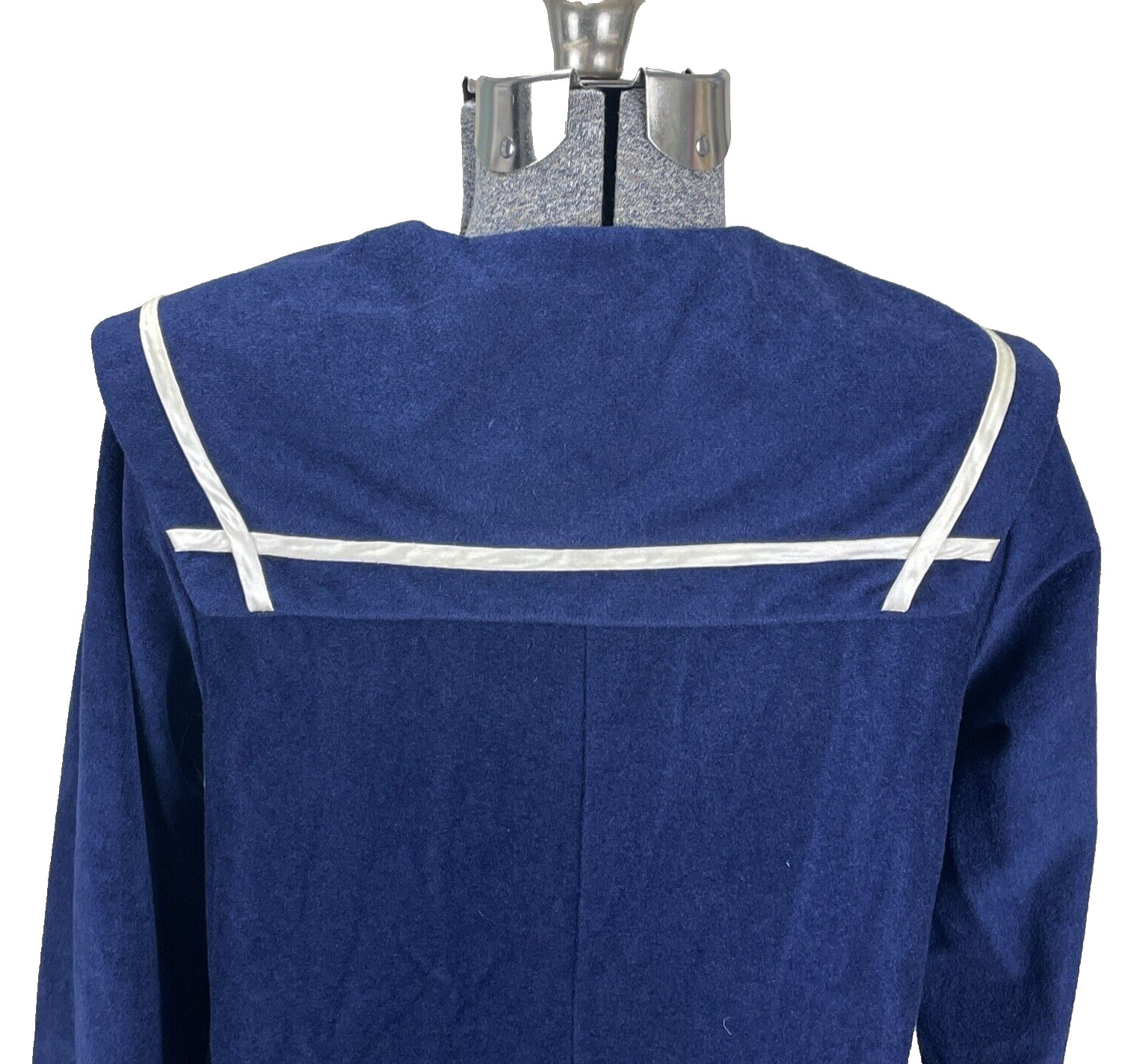 Vintage Tres Belle Navy Blue Velour Robe Size XS Nautical Sailor Half Zip