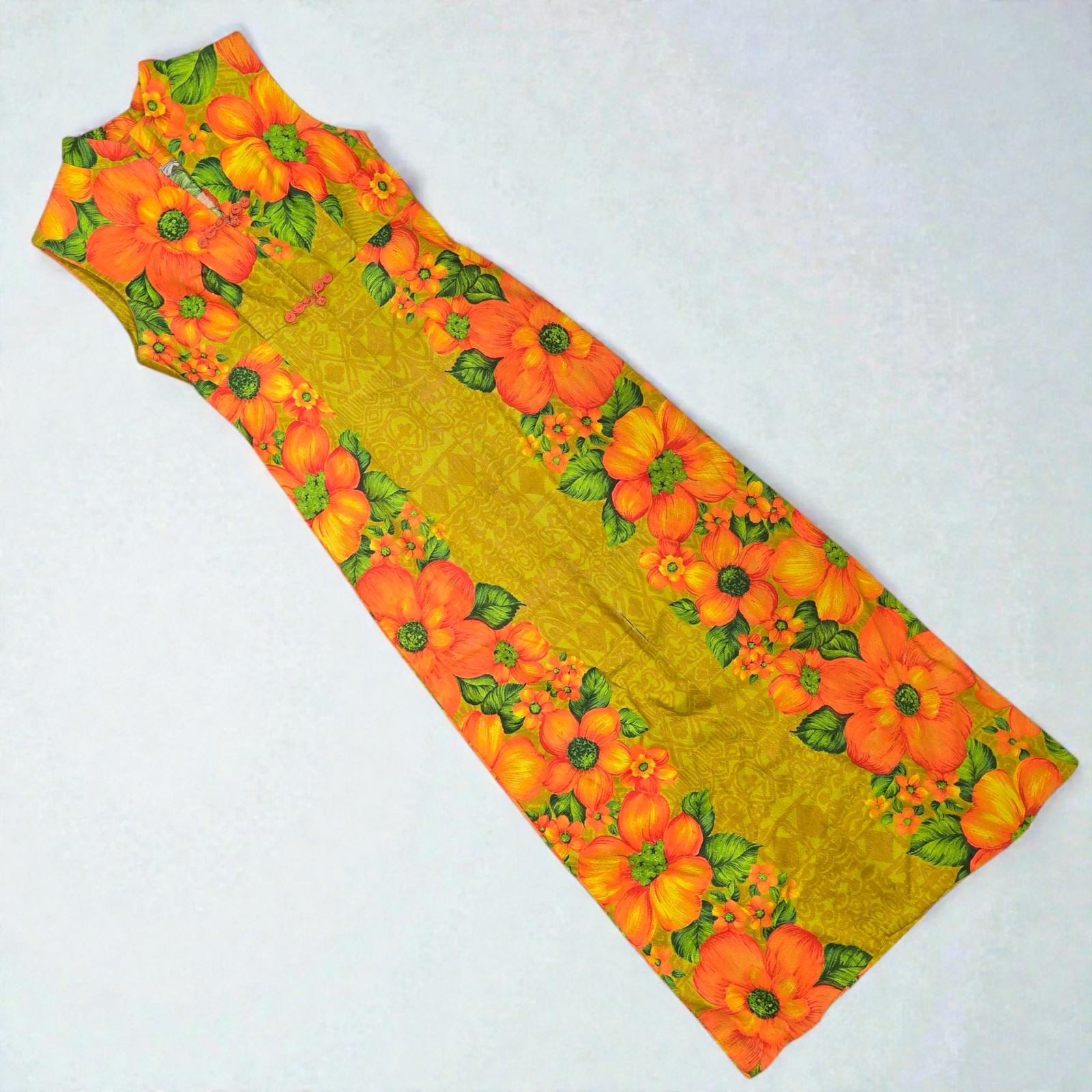 Vintage 1960s Hawaiian Togs Floral Dress Tiki Hibiscus Sleeveless Size XXS