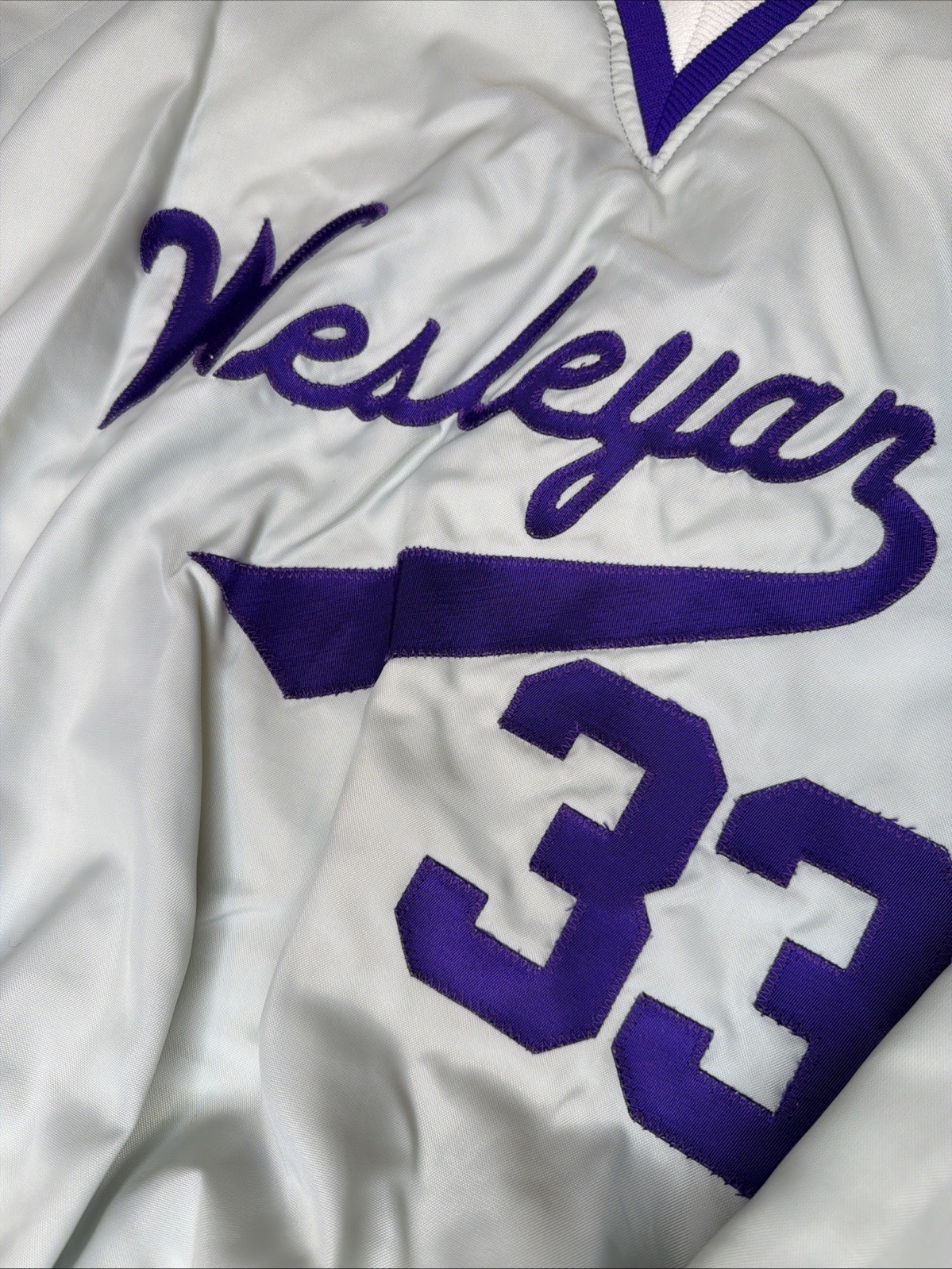 Vintage Wesleyan Sport Pull Over #33 Purple And Silver Size Large