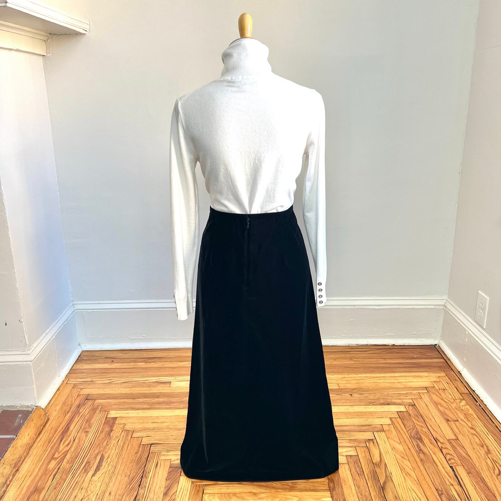 Vintage 90s Talbots Womens Classic Velvet Black High Waist ALine Midi Skirt 6P
