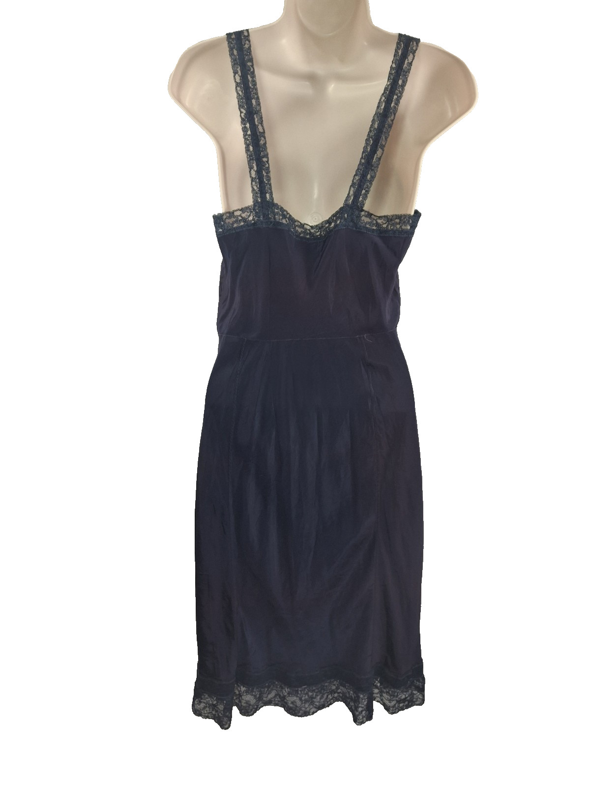 Vintage 50s Sears Charmode Navy Blue Nightgown Slip Dress Lace Trim Size 34