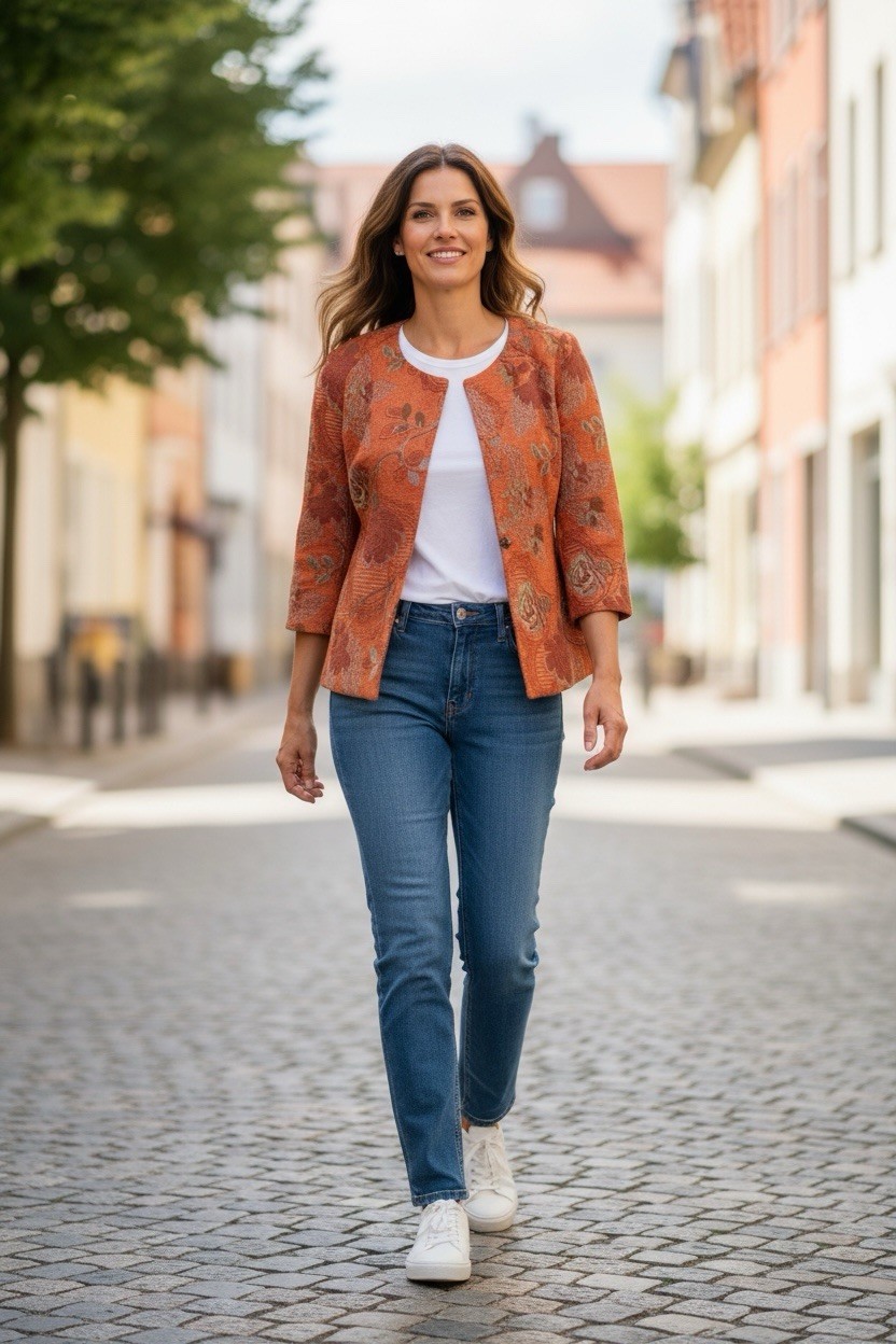 Harve’ Benard Women’s Vintage Orange Tapestry Blazer Jacket Size 4