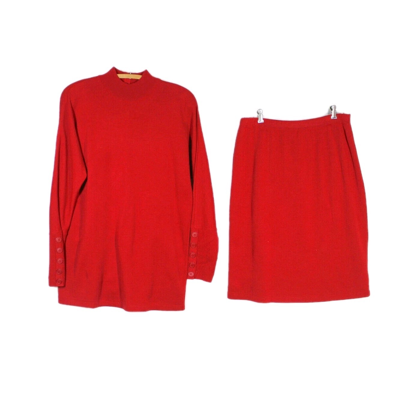 1990s Sweater Dress Set Tunic & Skirt Large Bodycon Wool Blend Stretch Office