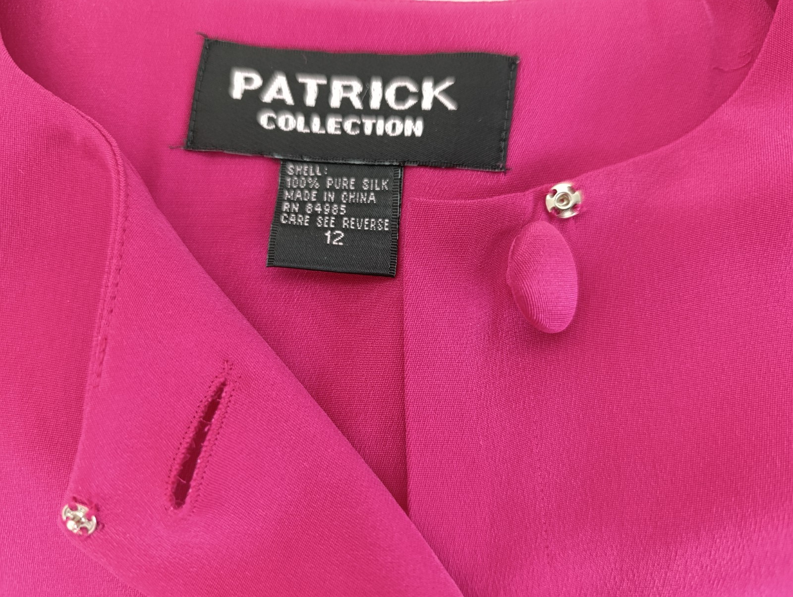 Vintage Patrick Collection 100% Pure Silk Pink Dress Button Up Pockets Size 12