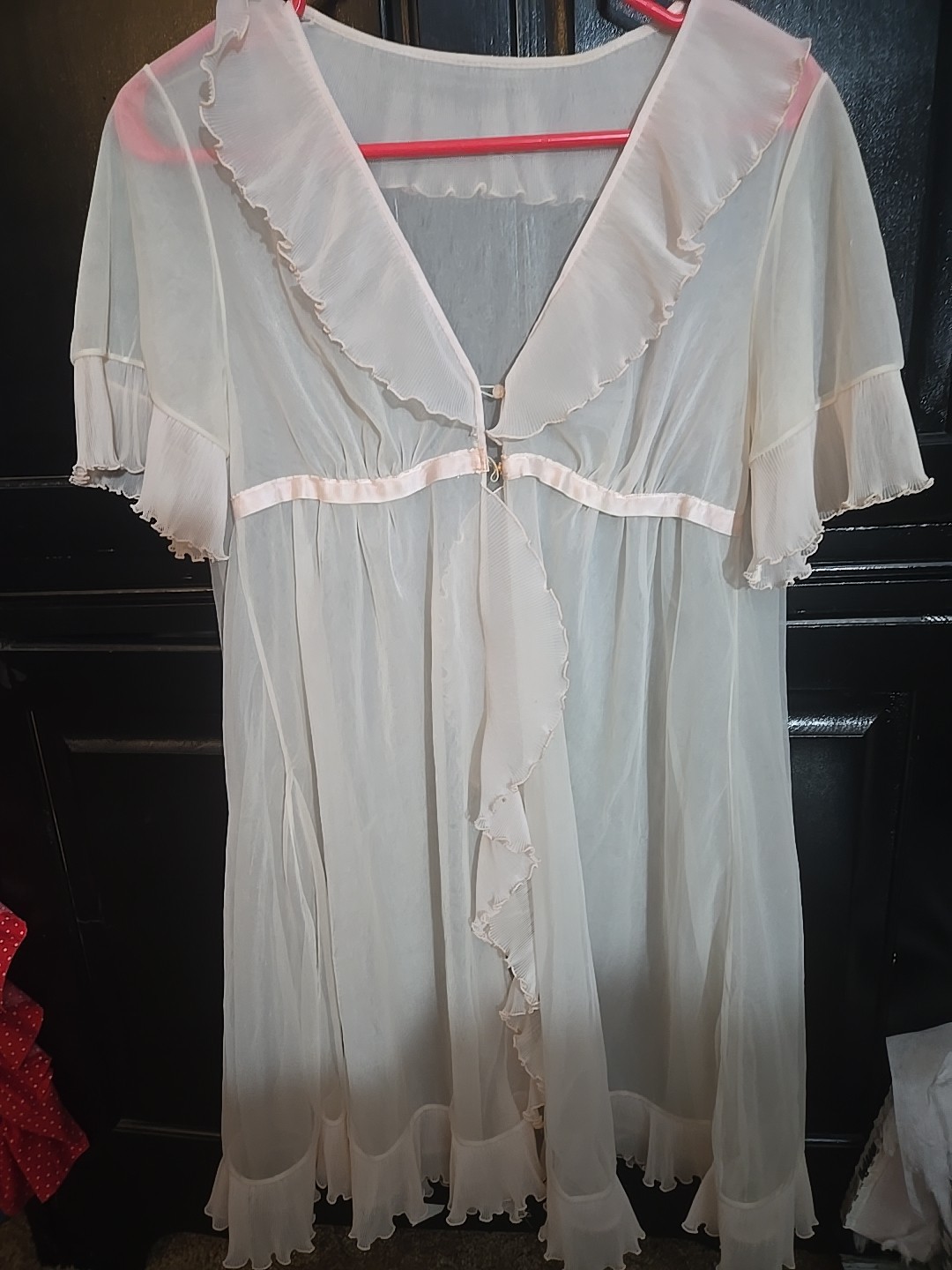 VTG Evette Baby Pink Nylon Nightgown Chiffon Peignor Ruffles Delicate S