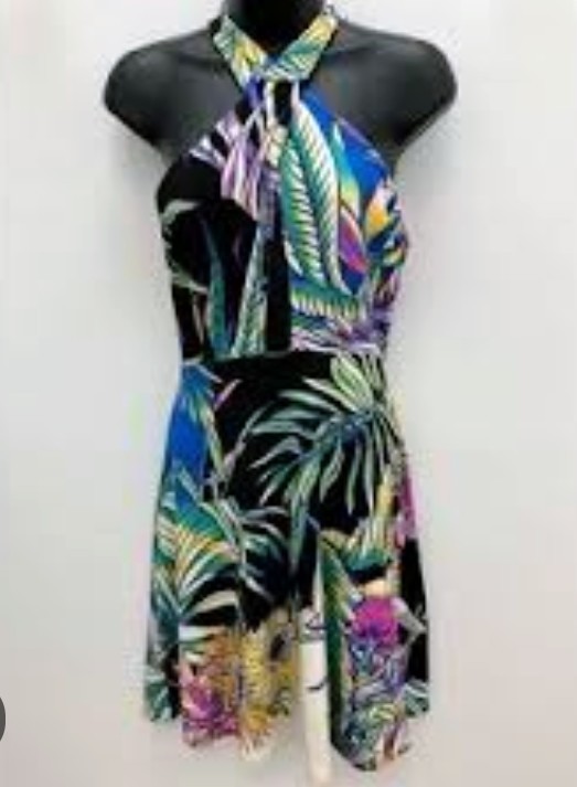 Mara Hoffman Halter Skater Style Dress In Viva Tropical Print Size L