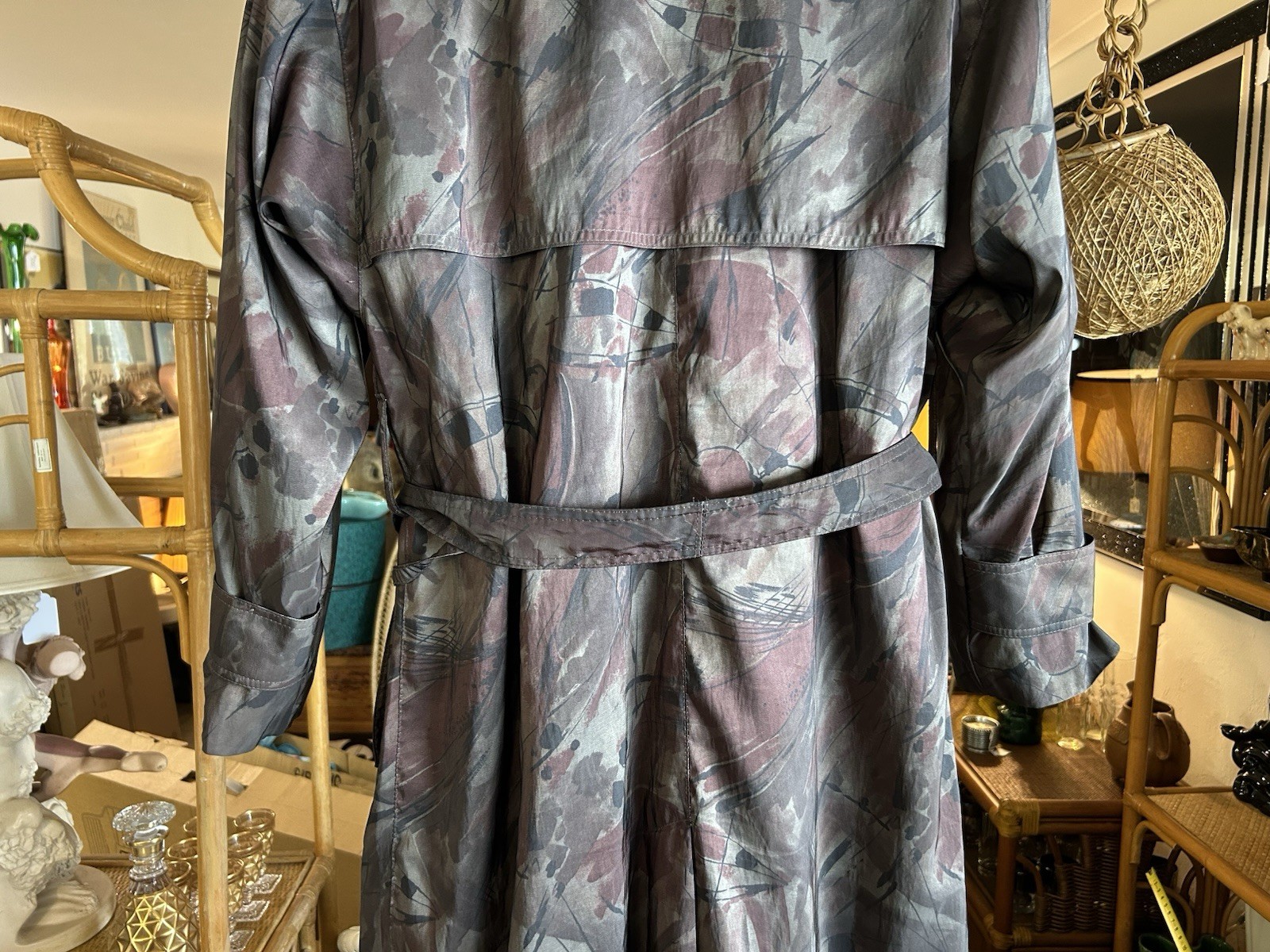 Vintage 90s London Fog Women’s 6 Abstract City Camouflage Trench Coat Wool Lined