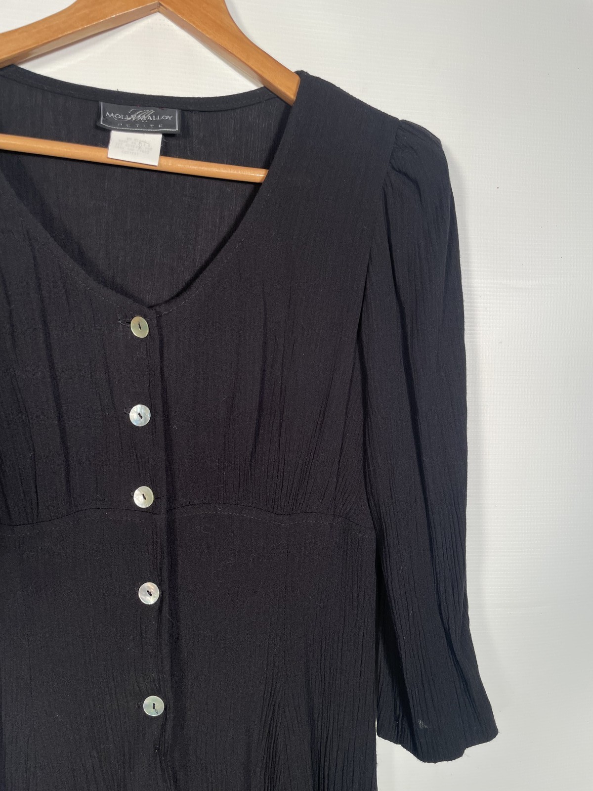 Vintage 1990s Button Front Black Midi Dress Made In USA Size M