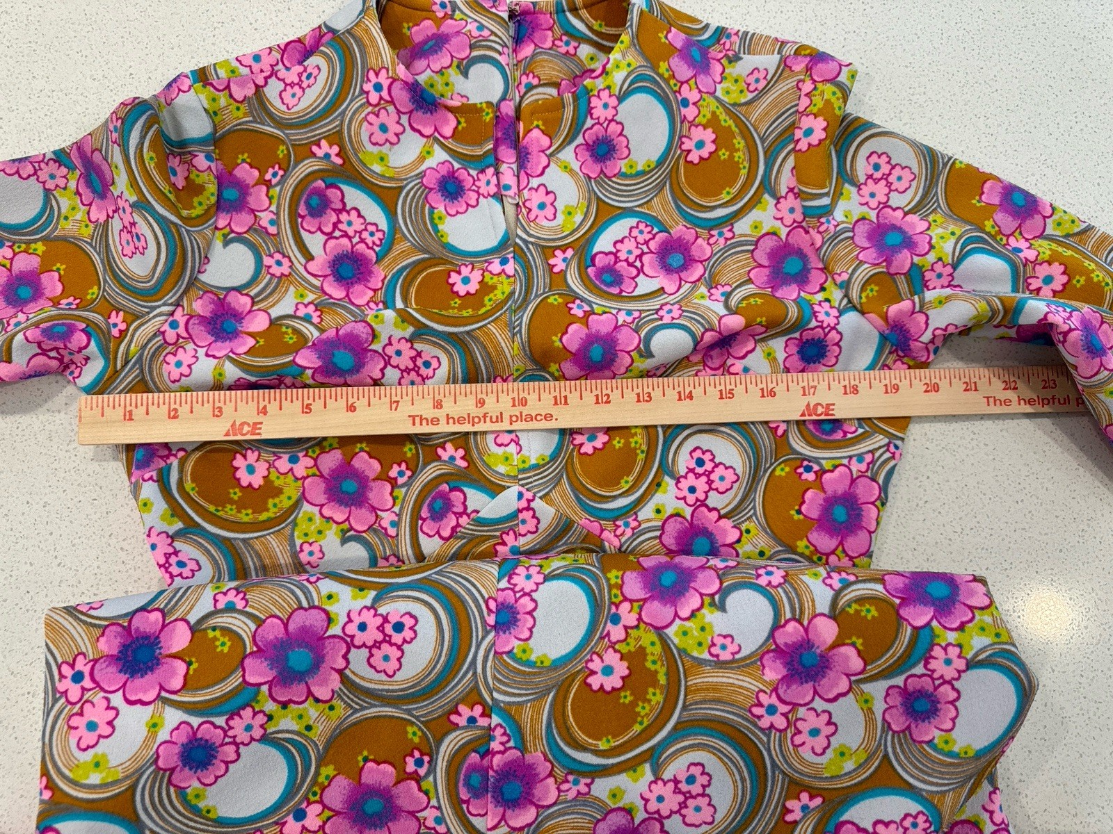 Vintage 60s 70s Psychedelic Hippie Colorful MOD Floral Maxi Dress Sz Large