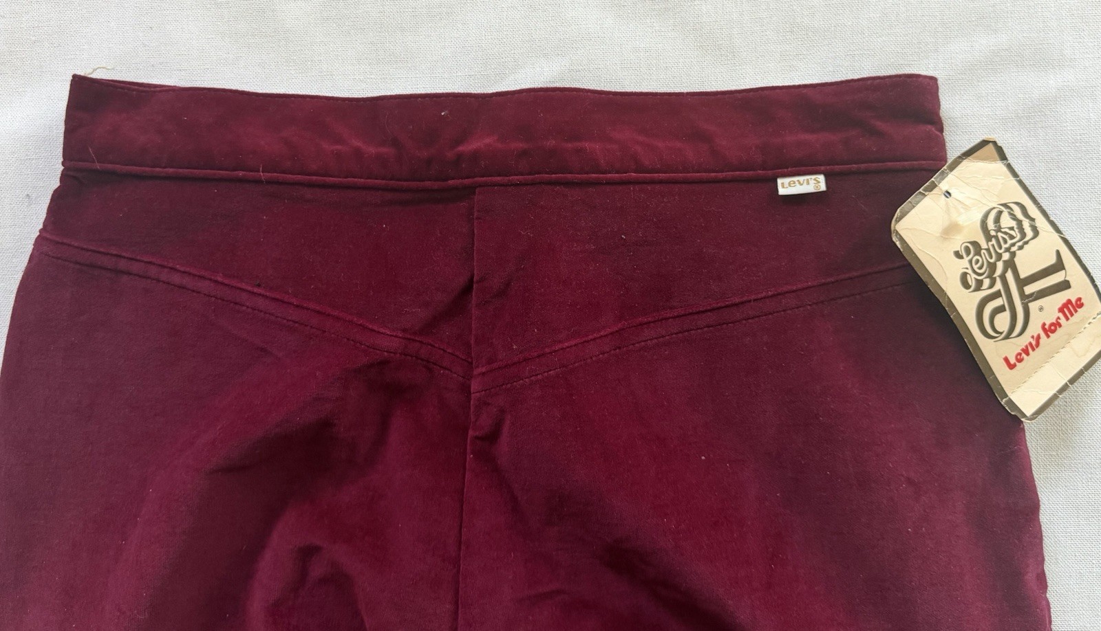 1970s VTG Levi’s For Me Burgundy Velvet Pants USA Tag Size 14 TLC Rare NOS