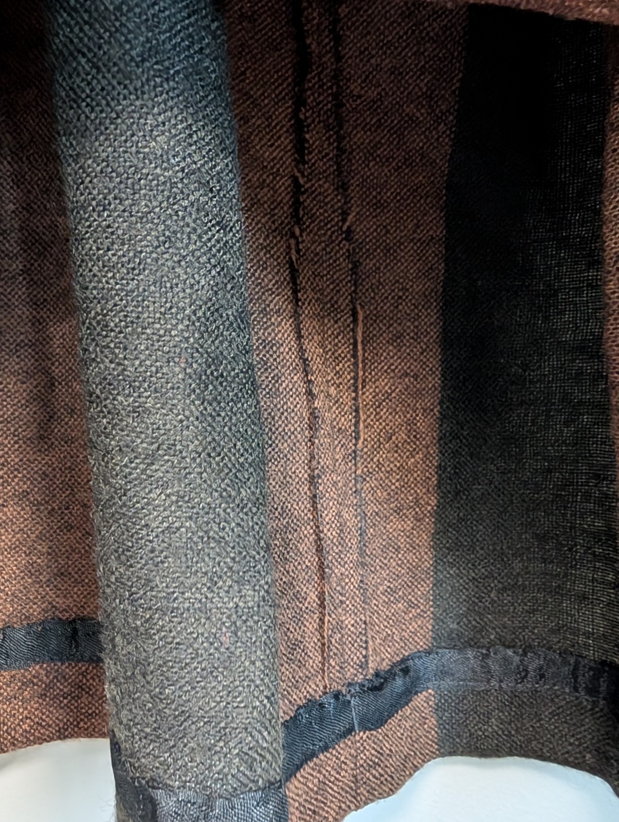 Vintage Southwestern Wool Blend Midi Dress Brown Grey Striped Geometric Waist