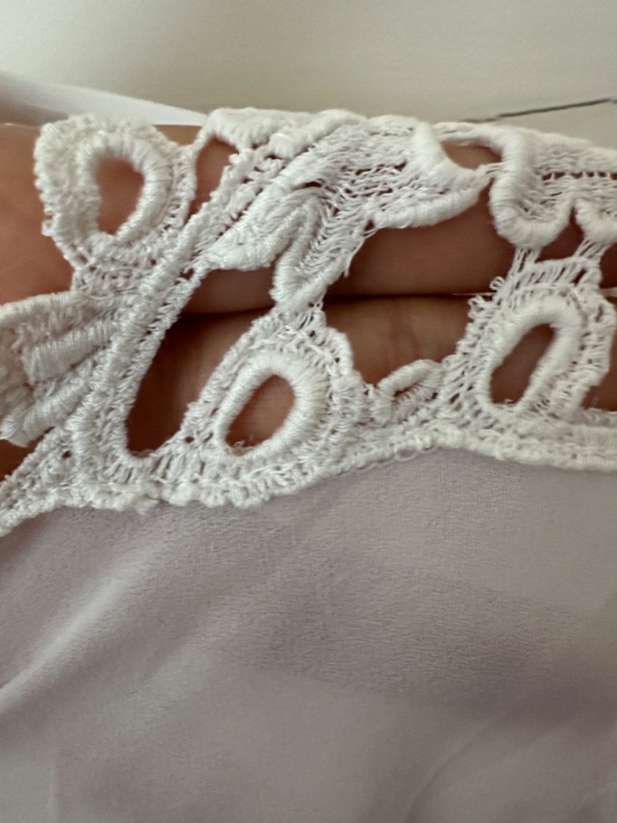Vintage 70’s Boho Lace Yoke Patchwork Long Cuff Sleeve White Button Up Blouse