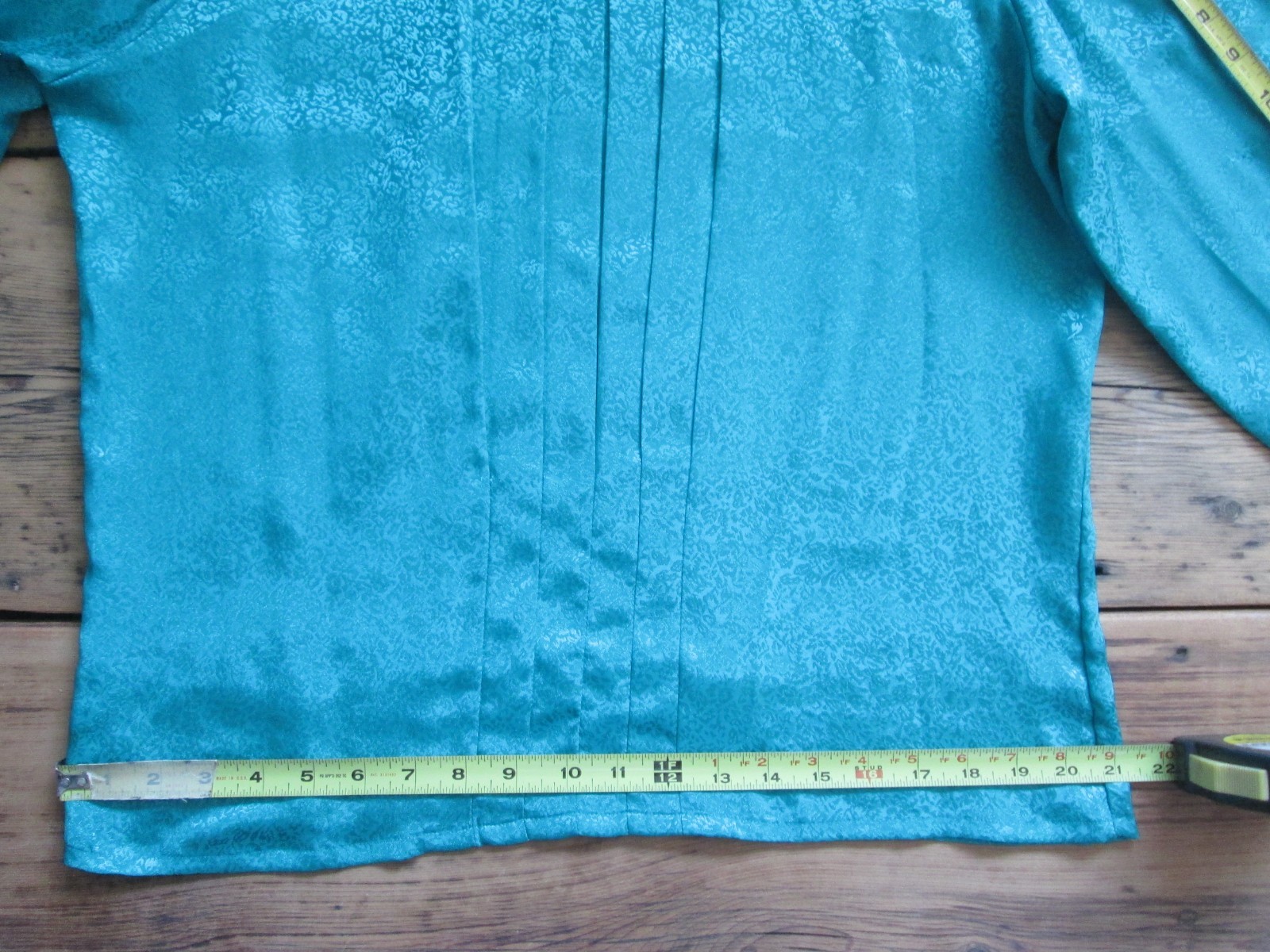 Vintage Christie & Jill Silky Blouse 12 Large Shirt Mandarin Collar Pleat Green