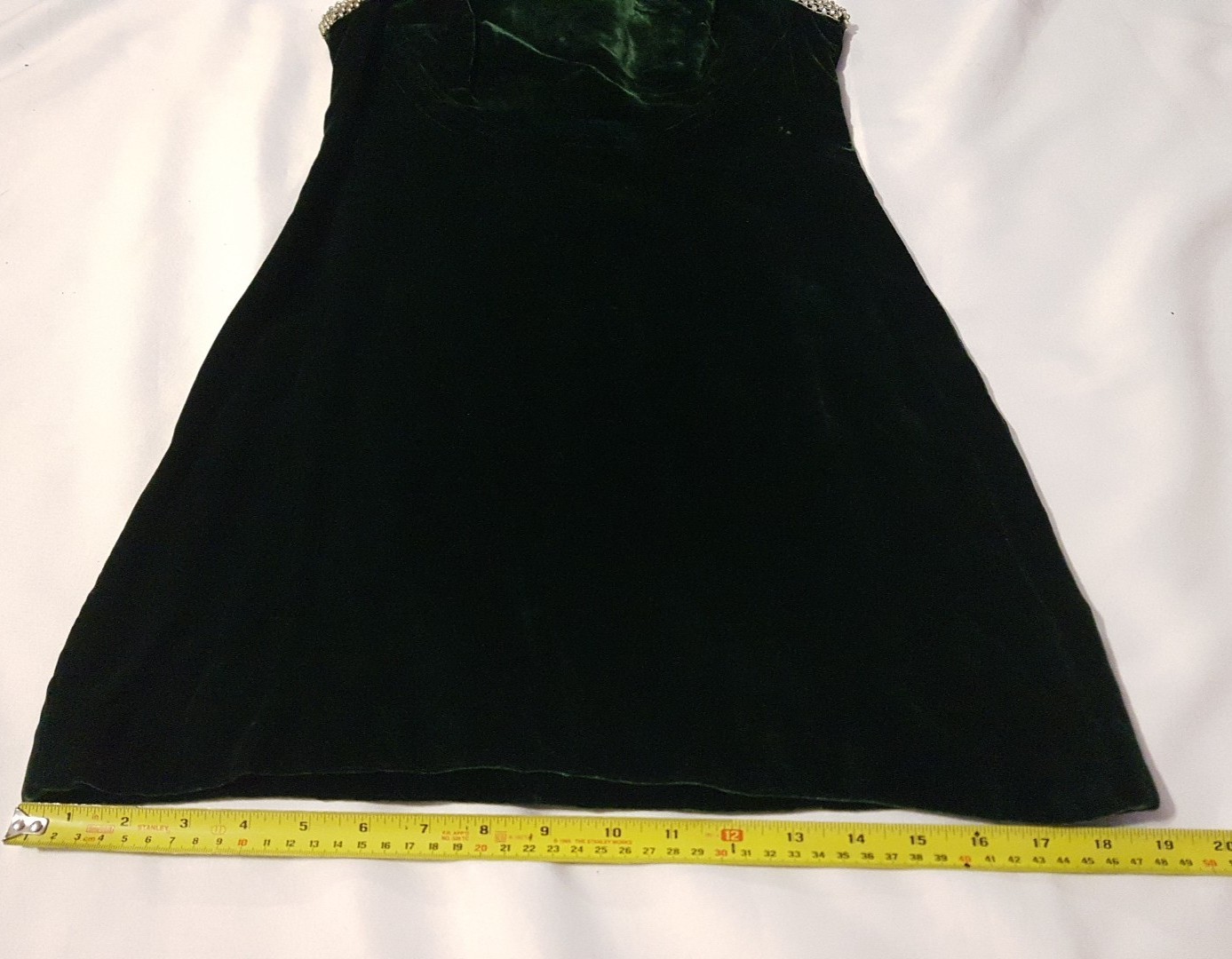 Vintage Velvet Emerald Green Peck & Peck Rhinestone Neck & Arms Dress 5th Ave NY