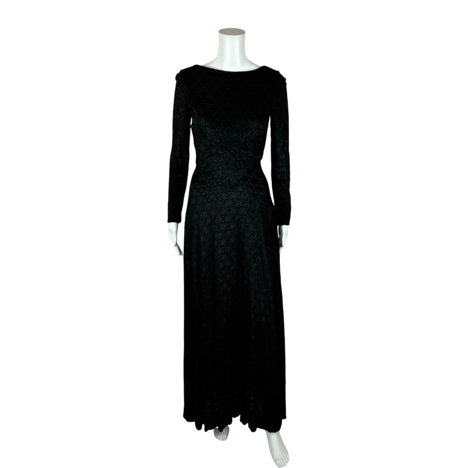 Vintage 70s Maxi Dress Women’s XS Adri Clothes Circuit Black Velvet Dark Floral