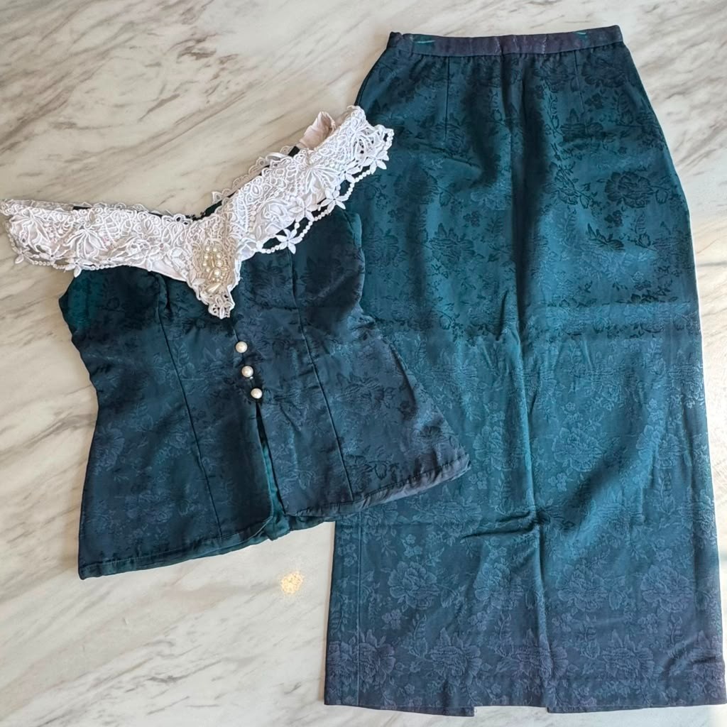 VTG 70s Bari Jay 2 Piece Corset Renaissance Victorian Brocade Tapestry Jacquard
