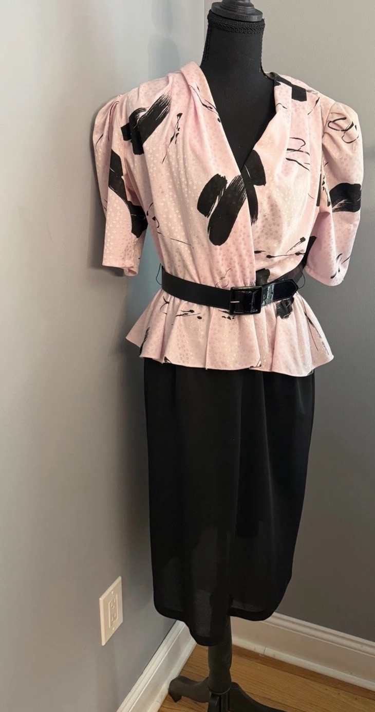 Vintage ︱Sally’s Girl ︱Pink & Black Dress ︱ Women’s Sz 14︱1980’s