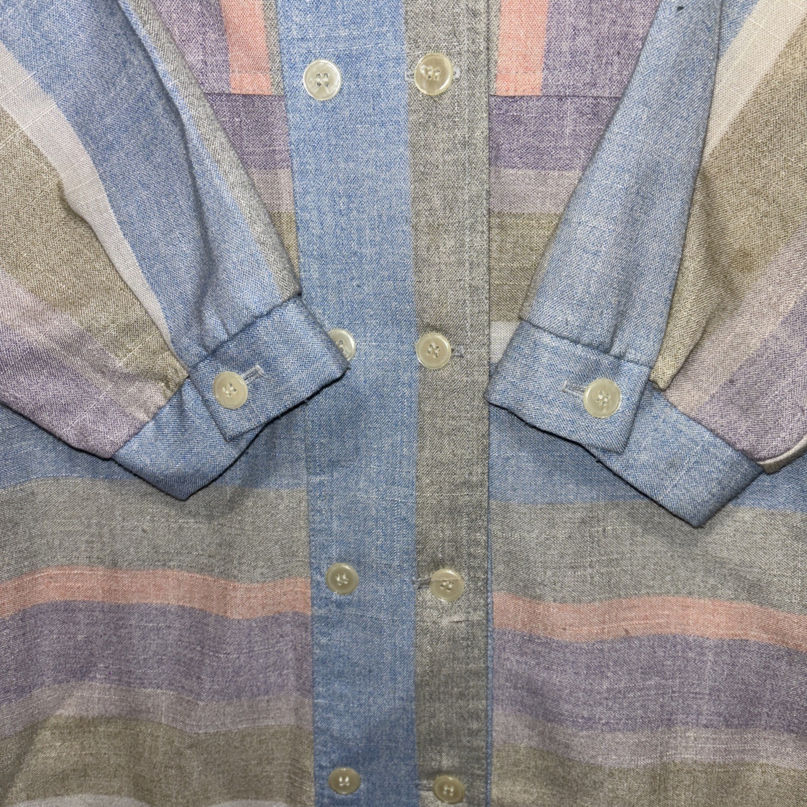 Vintage 70/80s Leslie Fay Dress 10 Water Pastel Shirt Dress Union Made Grandma