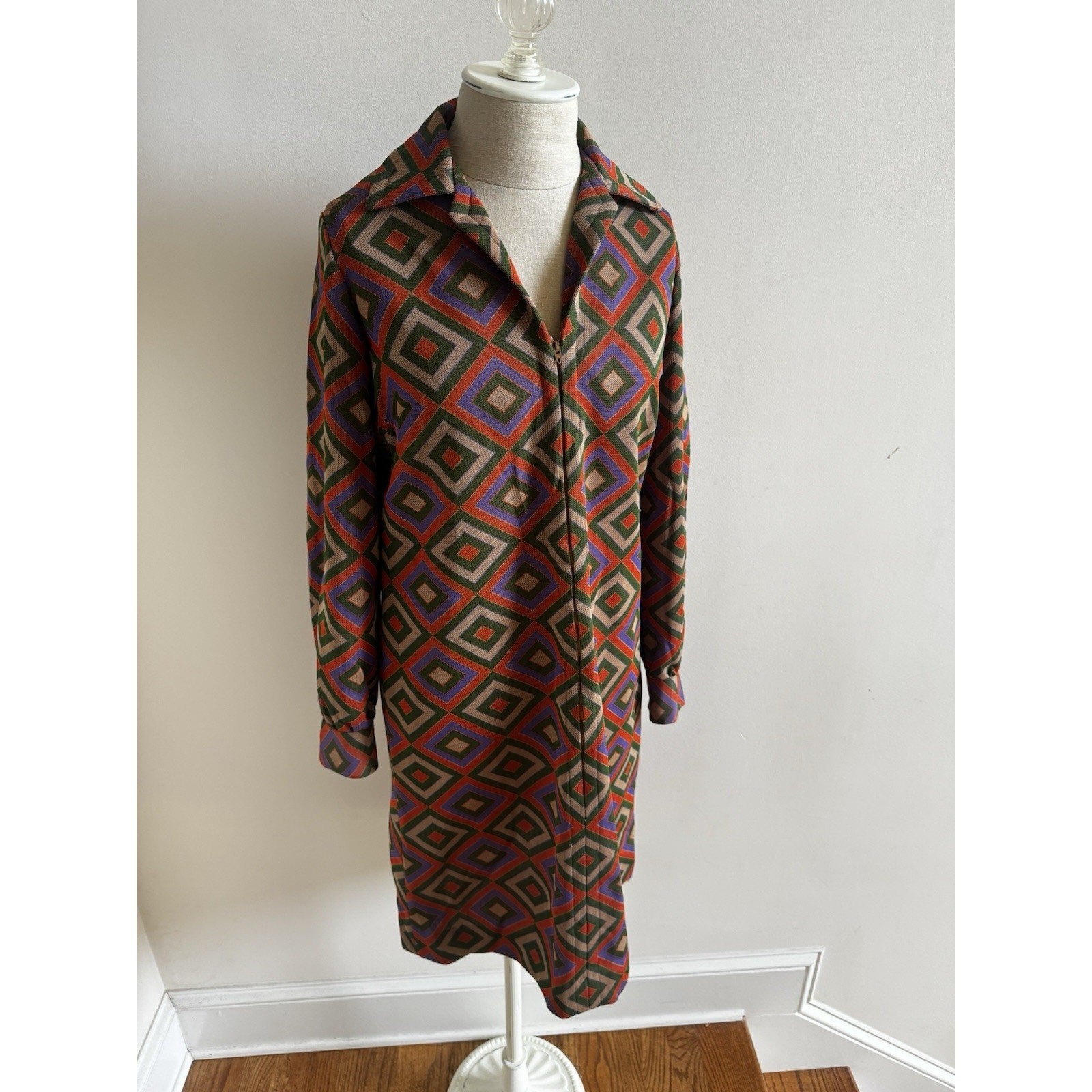 Vintage Disco Mod Dress Womens Size 12 Textured Geometric Hippie Groovy 60s 70s