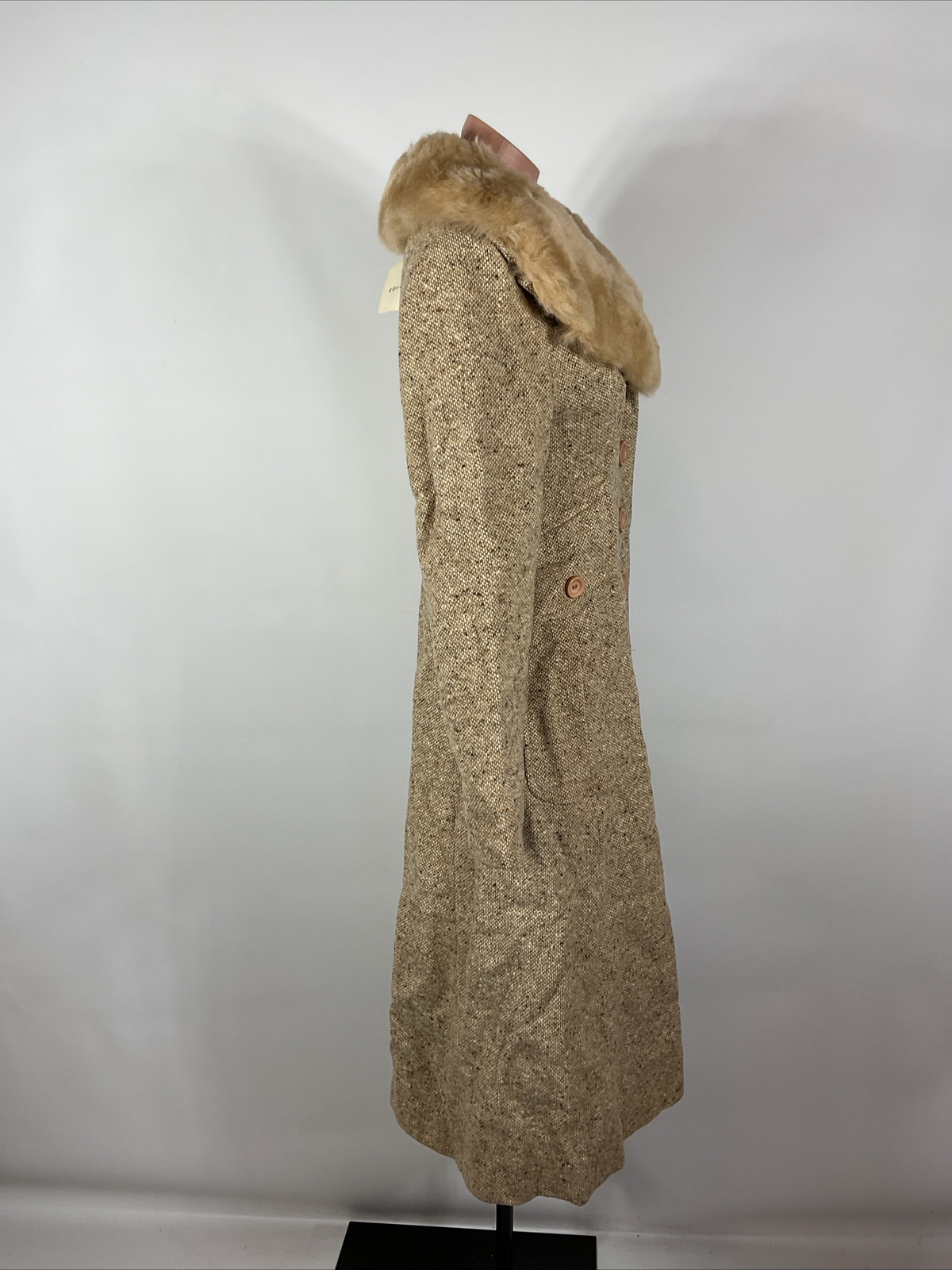 70s VTG Tweed Trench Pea Coat Shearling Lamb Collar Jacket S/M UNION NWT NEW