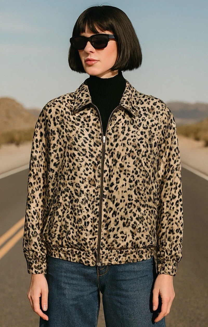 Vintage Fuda International 100% Silk Leopard Jacket 80s/90s Revival Sz S Zip