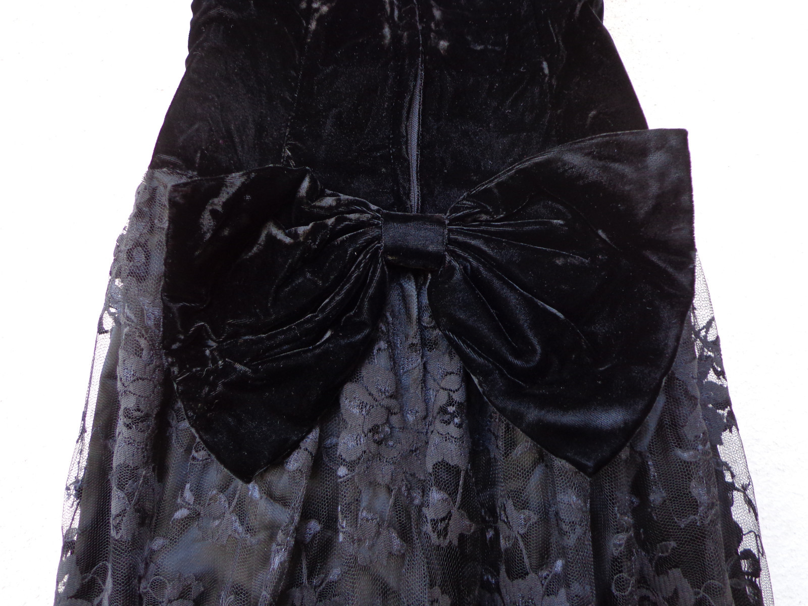 VTG 80s PROM DRESS Strapless Lace Tulle Velvet HUGE BOW Sequins Full Skirt NWT