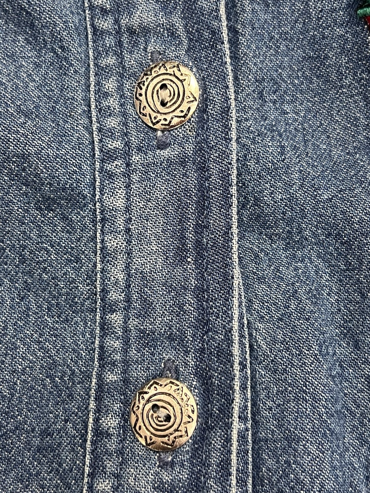 Vintage Rhythm Blue women’s small denim vest with embroidered holiday