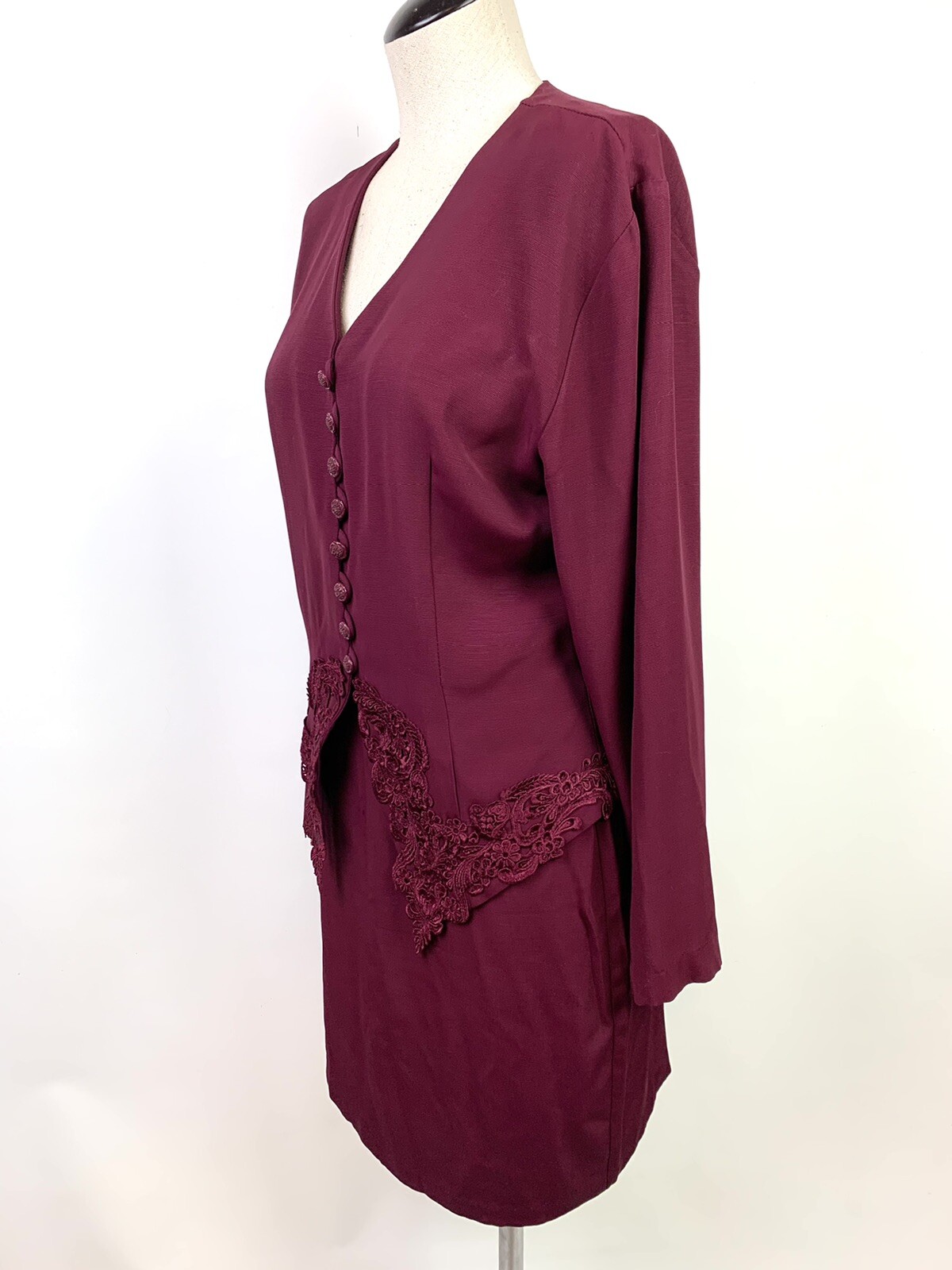 Vintage Blondie And Me 2 piece outfit Suit skirt burgundy Victorian Button Lace