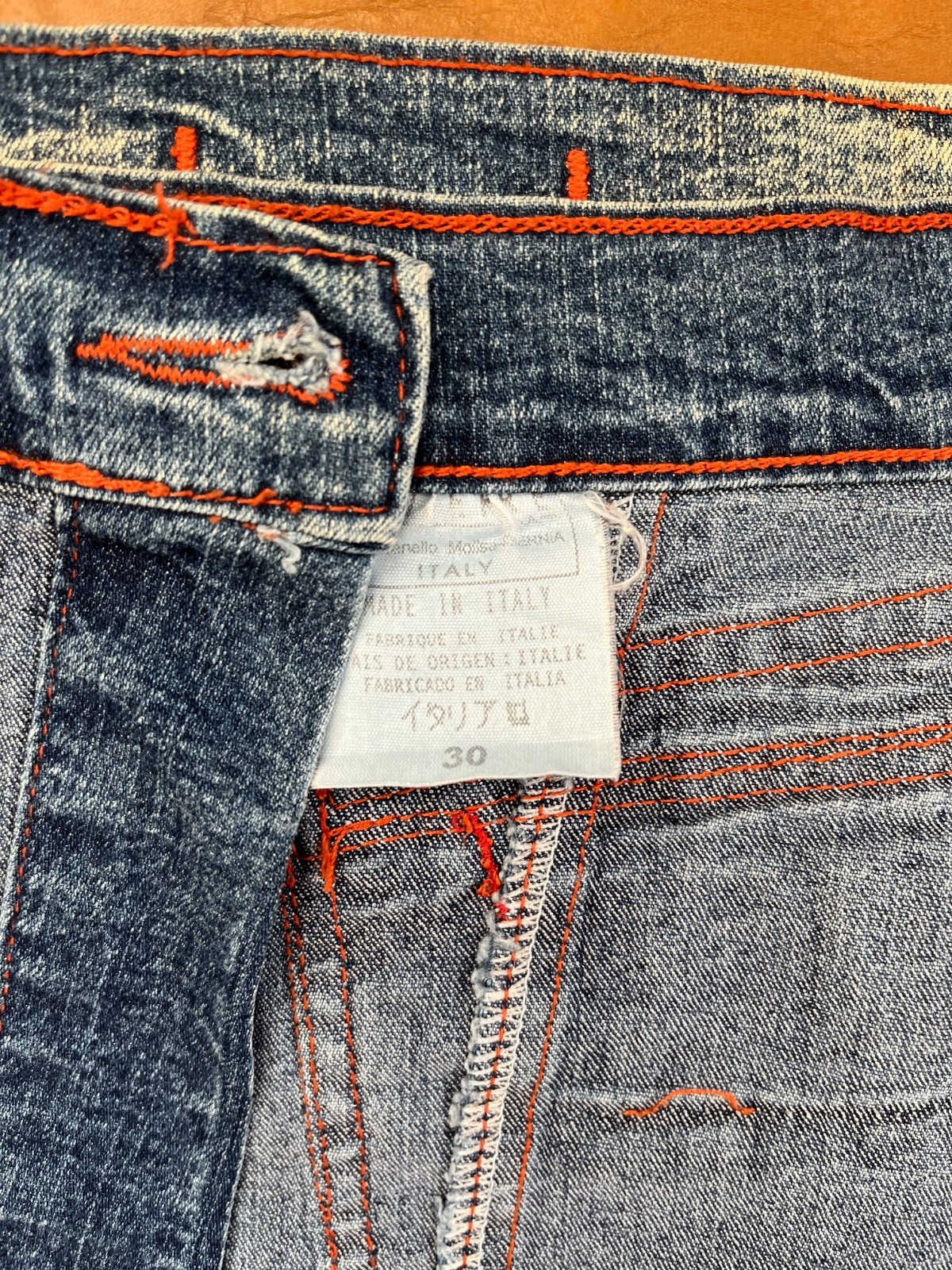 Vintage D&G Dolce & Gabbana Denim Mini Skirt Y2K Orange Stitch Made in Italy 30