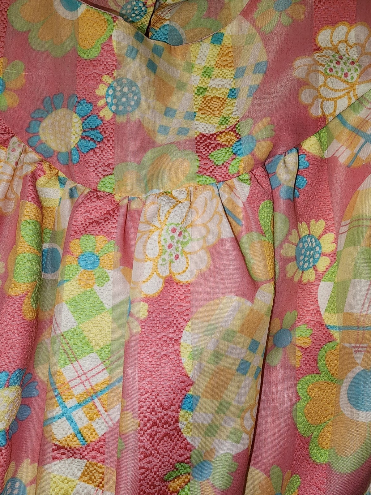 Vtg 1960’s Handmade Bright Groovy Color Floral Dress Pink Floral Flowered Hippie