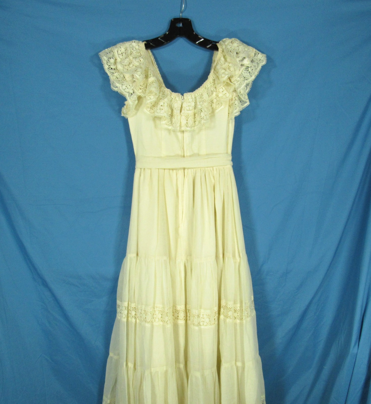 VTG COURIERS California TIERED w/LACE Ivory COTTAGECORE PEASANT DRESS 3/4 XXS
