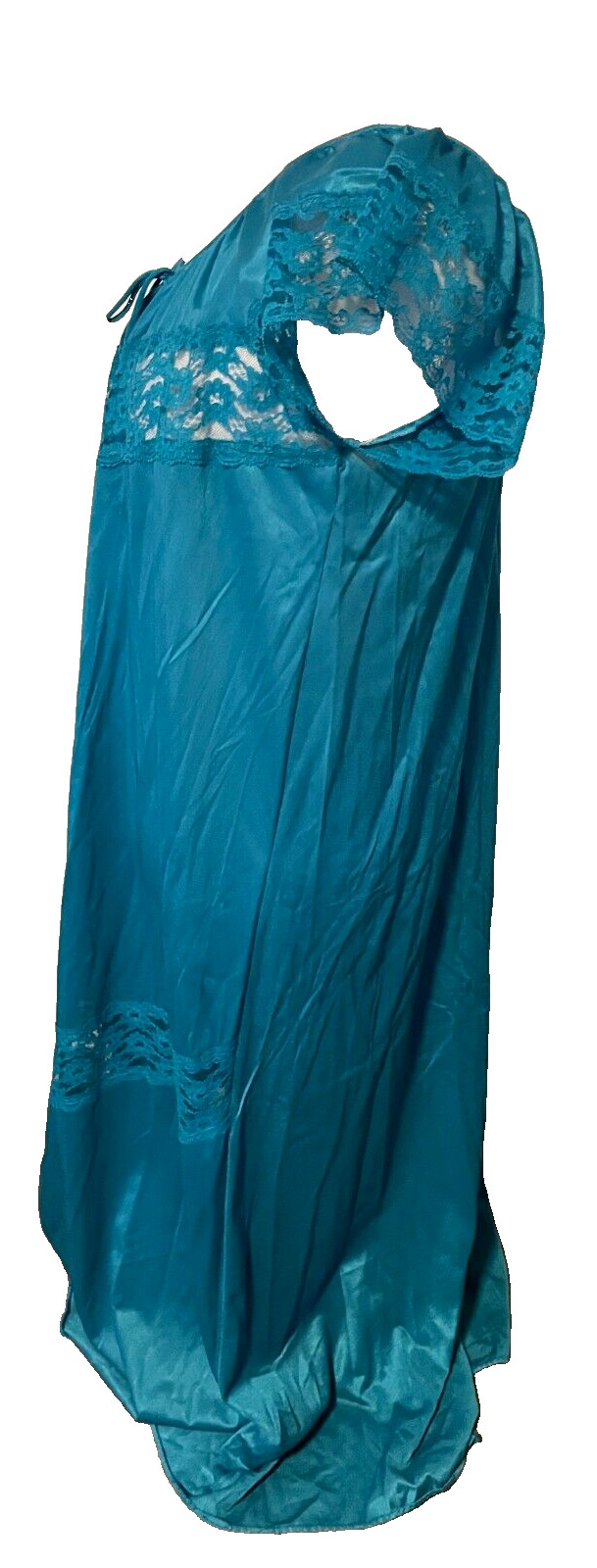Vintage Susan Lisa Full Nylon Lacy Nightgown in Turquoise Blue 3647 Size Large