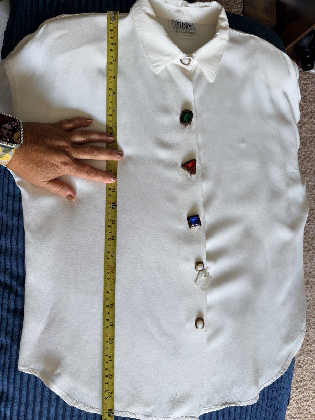 VTG 80’s FLORY USA 100% Rayon Jewel Button Down Chiffon Shirt Size M Hudson’s