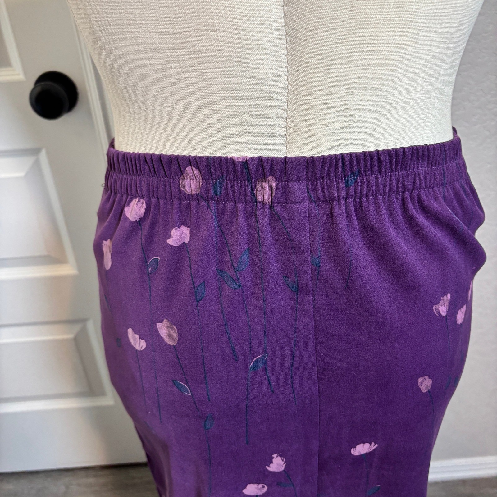 Leslie Fay Vintage Purple Floral Skirt Suit Set Jacket Midi Skirt Size 14