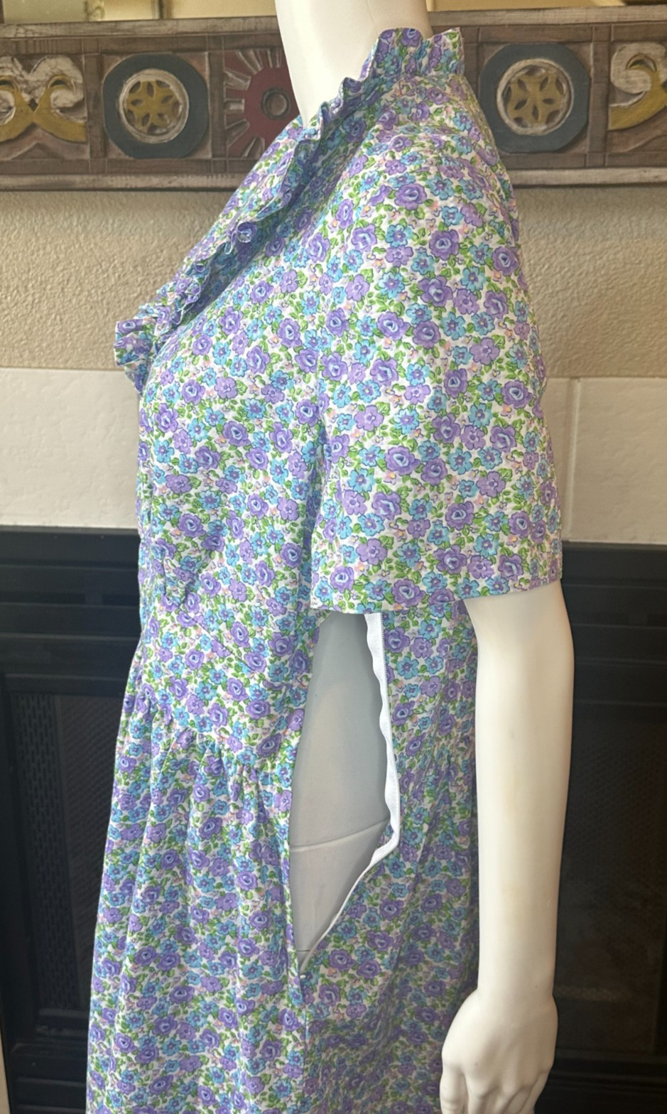 Vtg Lg 1950s Full Skirt Day Dress tea collared Handmade Floral a-line MCM Party