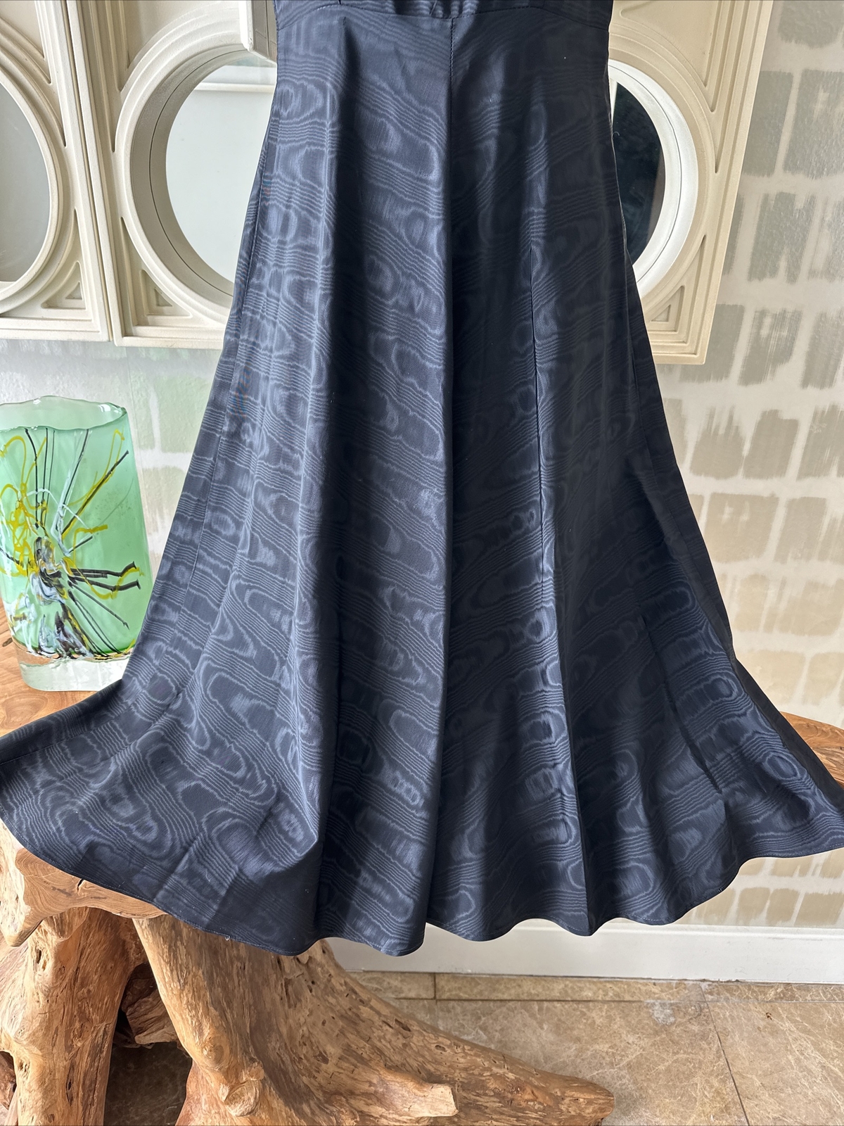 Black Silk Moire Sweetheart Neck 40s Dress From Estate Sale Of Matthew Weiner XS