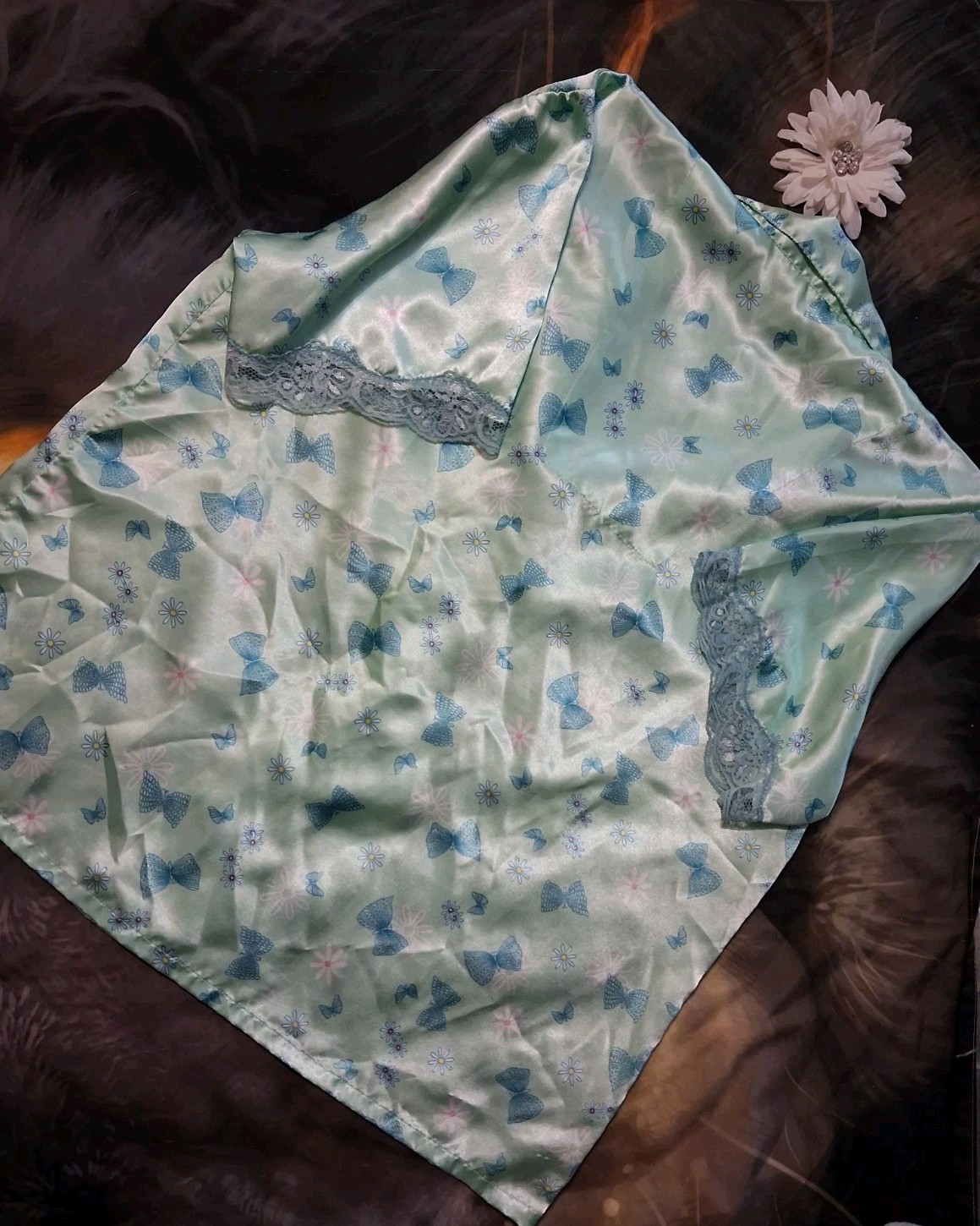 Vintage So Heavenly Pajama Set L Silky Satin Lace Butterfly Lingerie 90sY2K 2000
