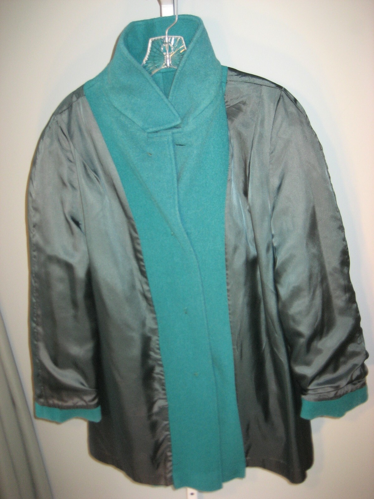 Vintage Wellington Fashions Coat Wool Green USA Sz12? Med? Bust~42″ Nice St.Pats