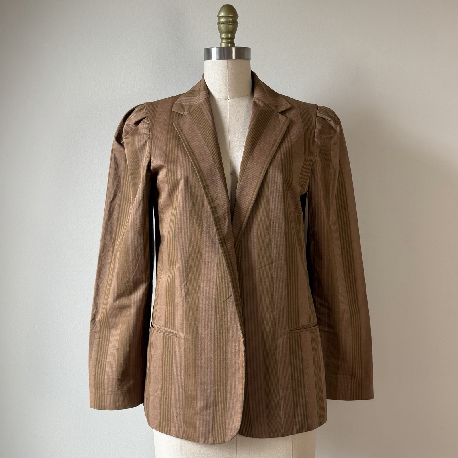 80s Perry Ellis Collection Striped Cotton Jacket Neutrals Size 4