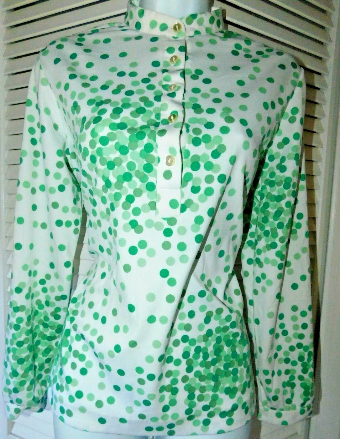 Alex Coleman Womens Top Size M L Multicolor Greens White Poly Knit Early 1970s