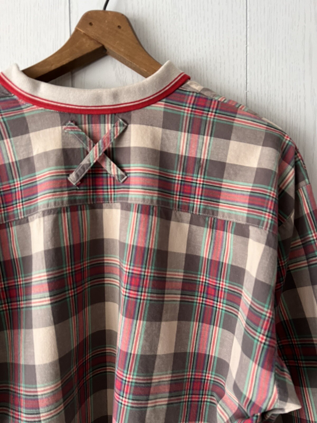 Vintage 1980’s Actif Cropped Top Blouse Shirt Balloon Sleeve Women’s Large Plaid
