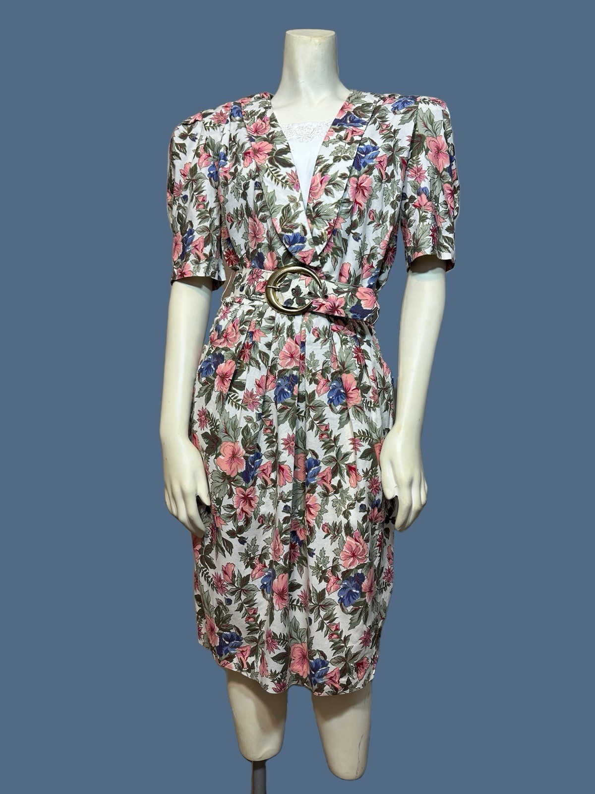 Women’s Vintage 80s D.B.Y. Floral Suit Dress with Belt – Size 7