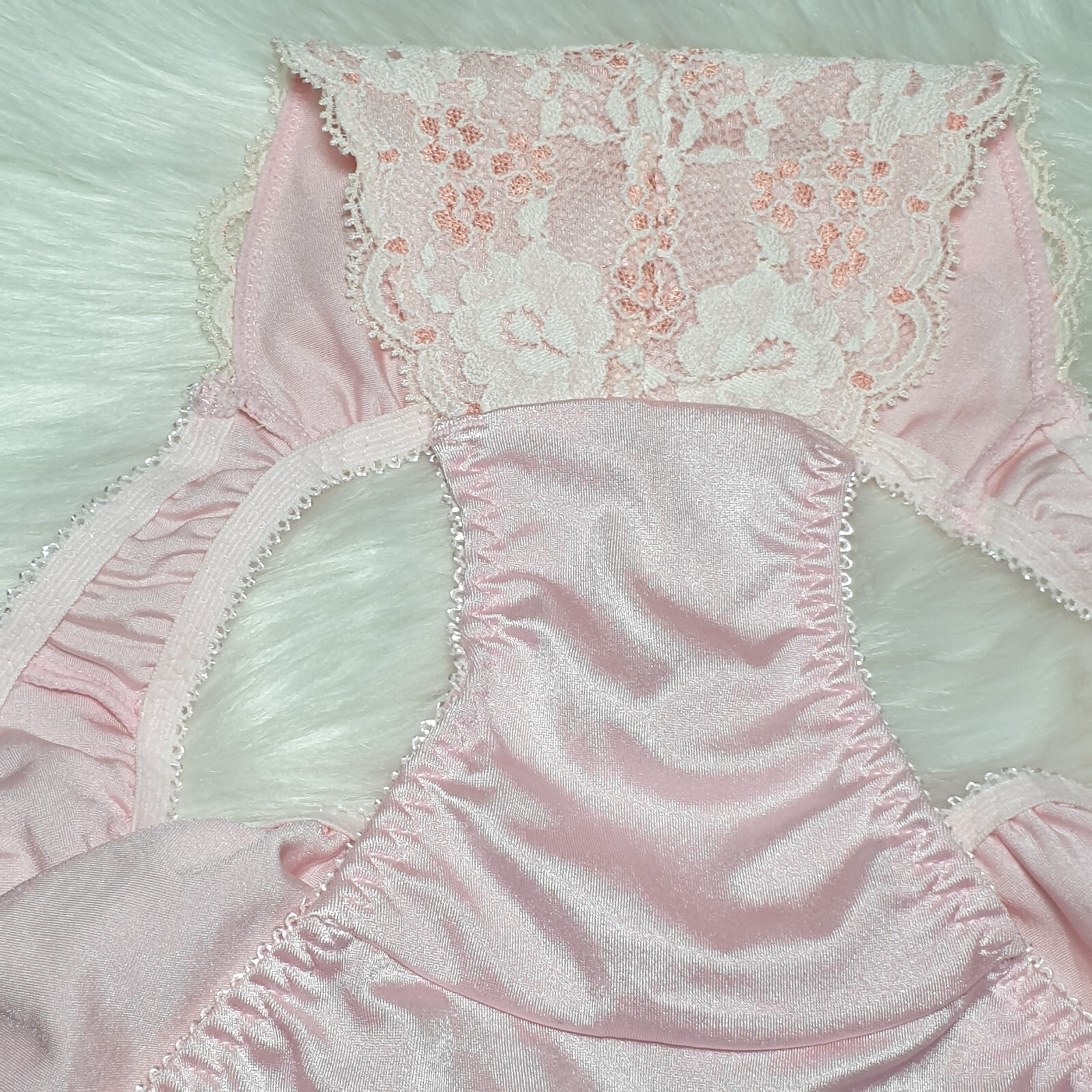 Vintage Nylon Satin Panty Silky Pink Bikini Sissy Lace Brief Sz Small Hip 32-36″