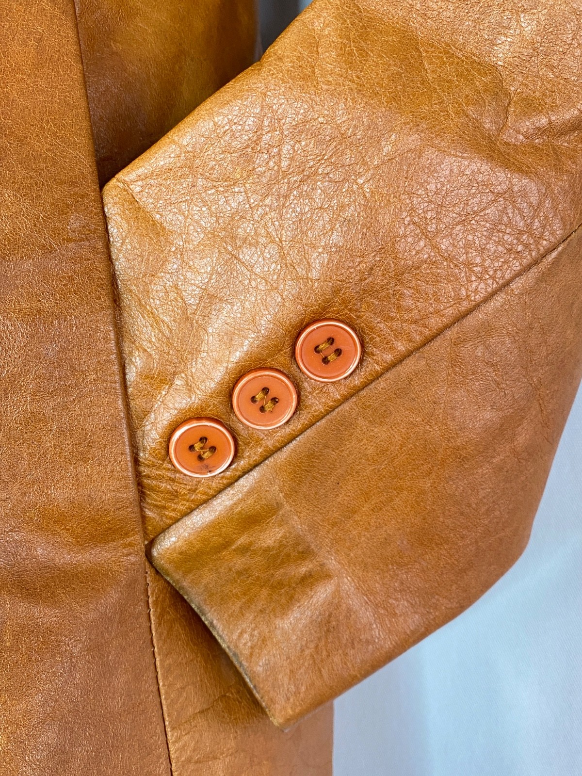 Vintage 1970s brown leather jacket caramel light orange jacket Pusco Mexico M