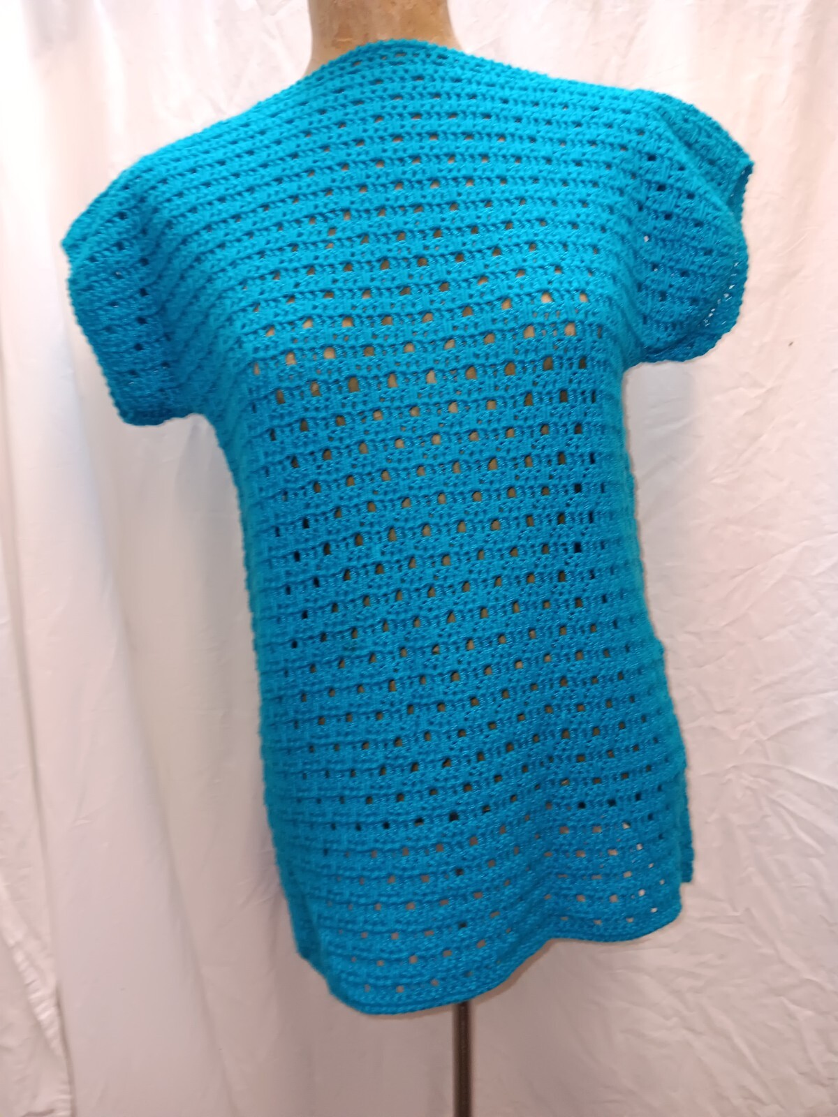 Lot of 2 Vintage 1950’s Hand Knit Cotton Wool Turquoise Black Sweater Tops M
