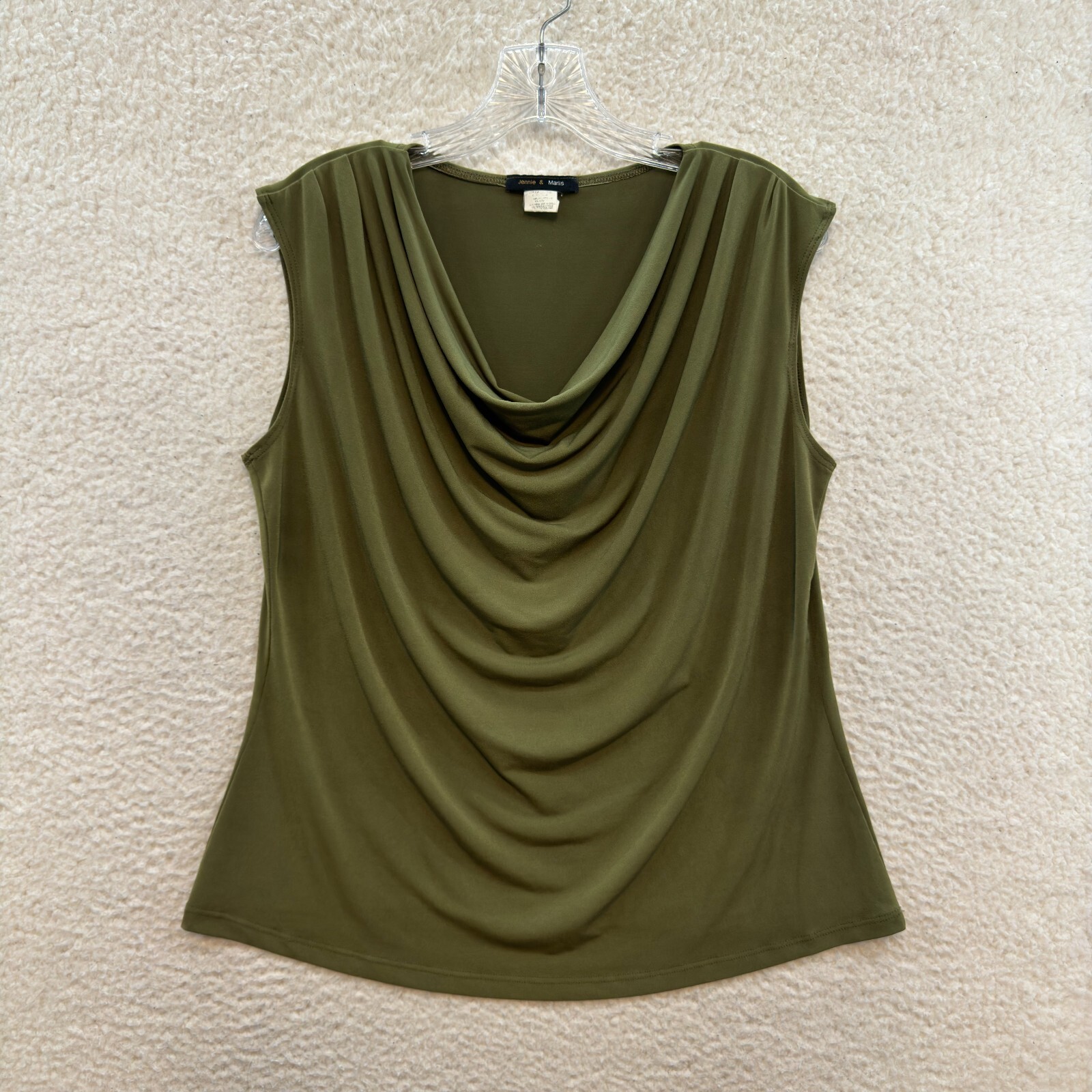 90s Y2K Vintage Top XL Green Slinky Stretch Cowl Neck Ruched Office Corporate