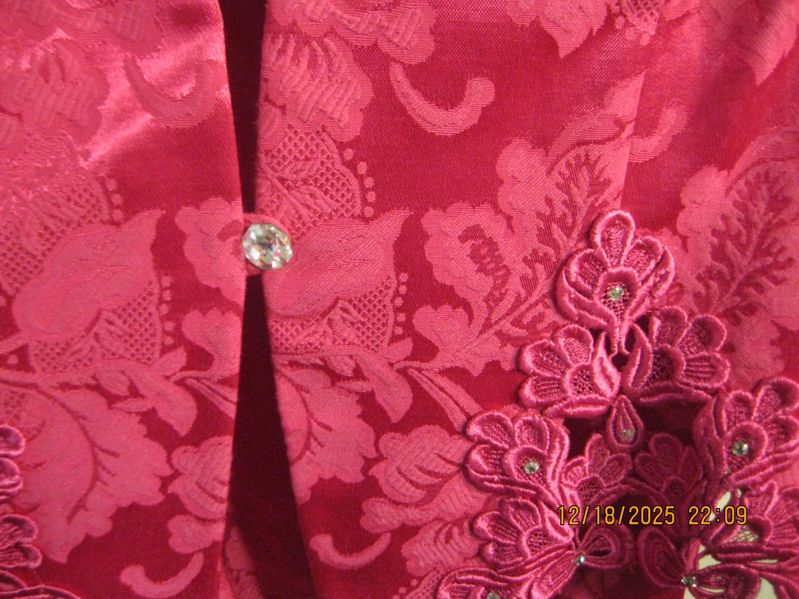 Vtg 80s Fuchsia Brocade Dress Suit Embroidered Rhinestones Retro Sz 12-NWT