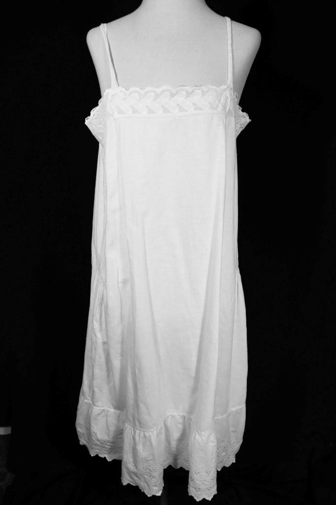 Antique Edwardian-1920’s French White Cotton Slip/Night Gown Med Exc Condition