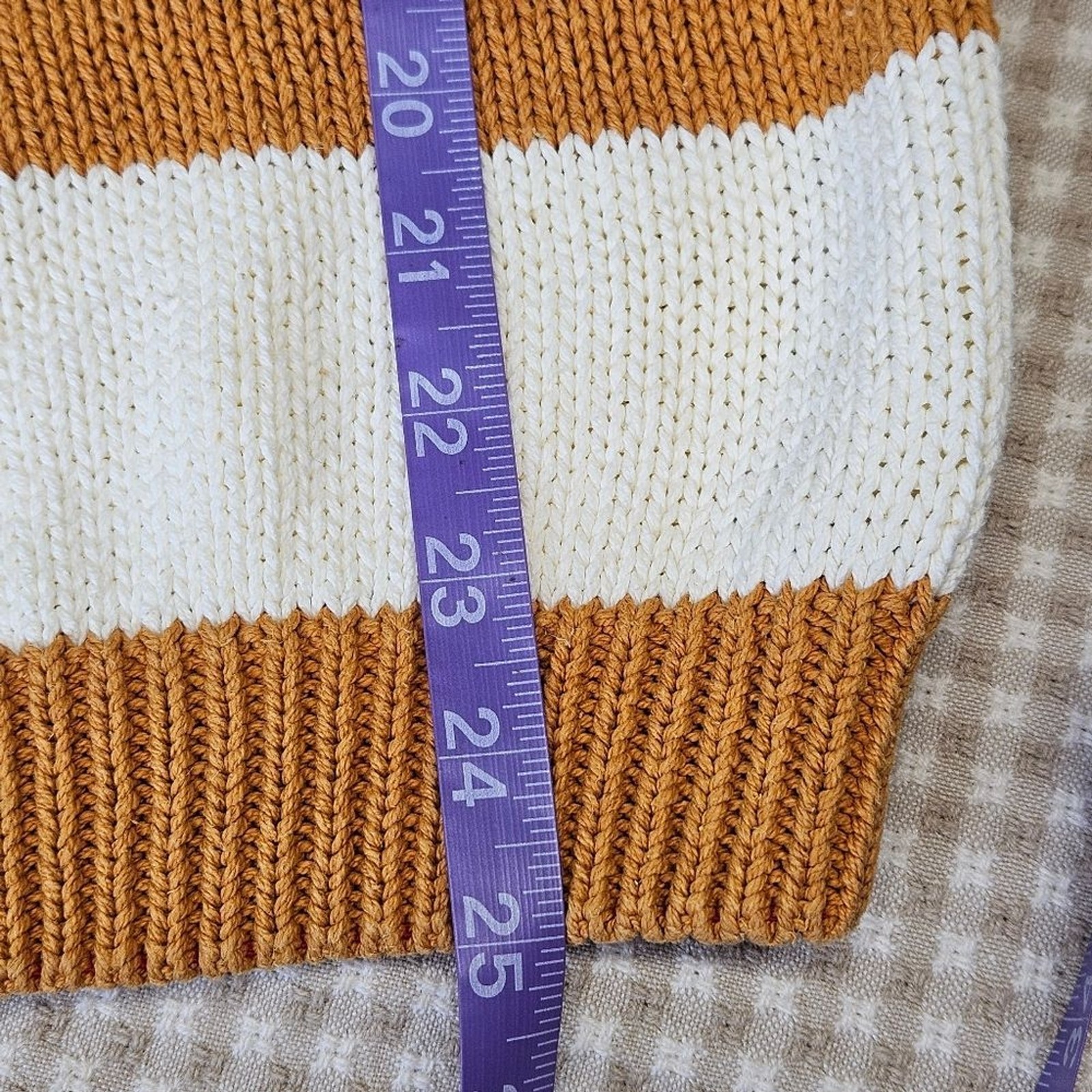 J.G. Hook Vintage Nautical Anchor Rust Cream Stripe Boatneck Cotton Knit Sweater