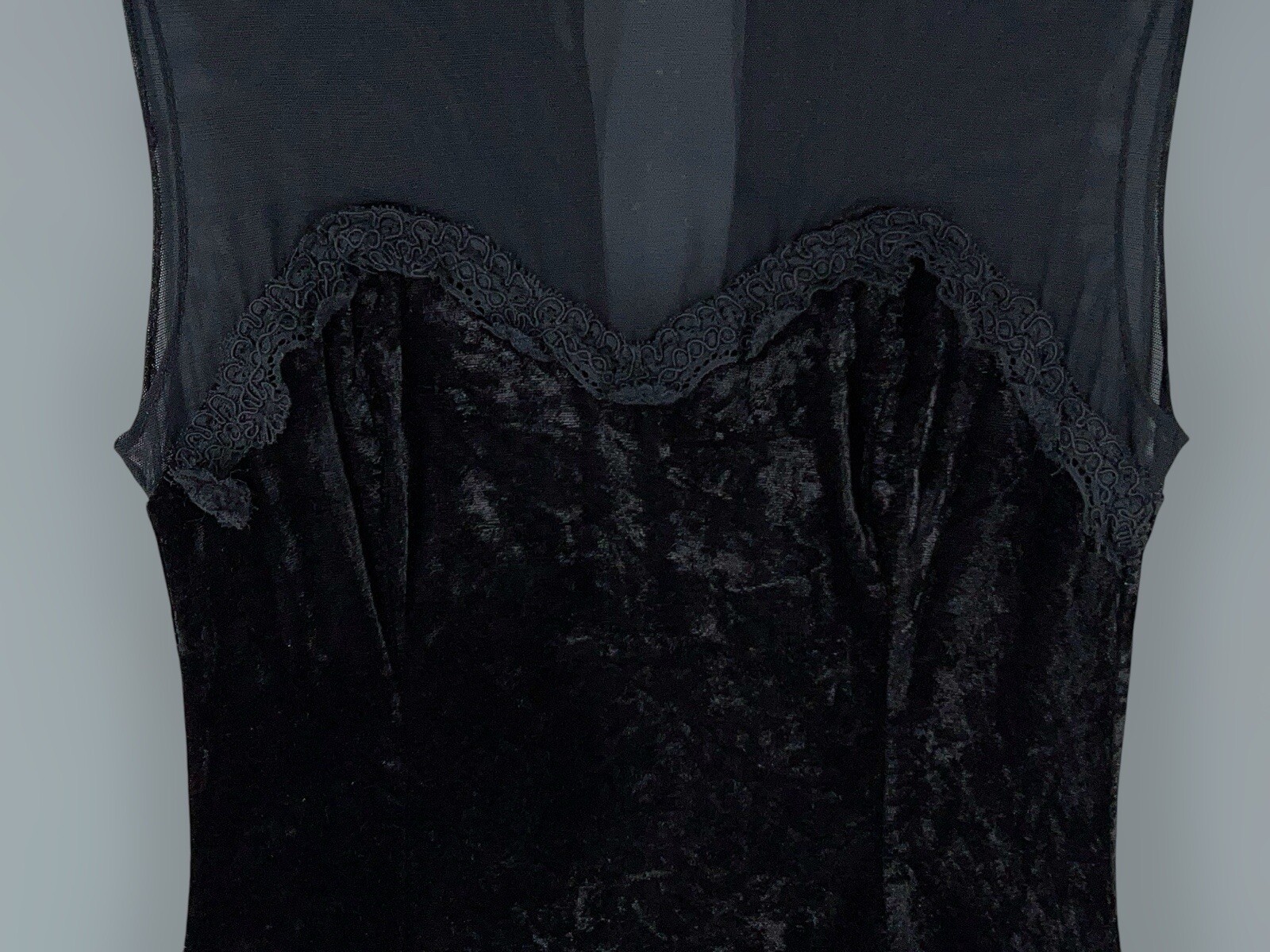 Vintage Black velvet Sheer Party Dress Size 8 GOTH Whimsigoth Grunge Moda Int’l